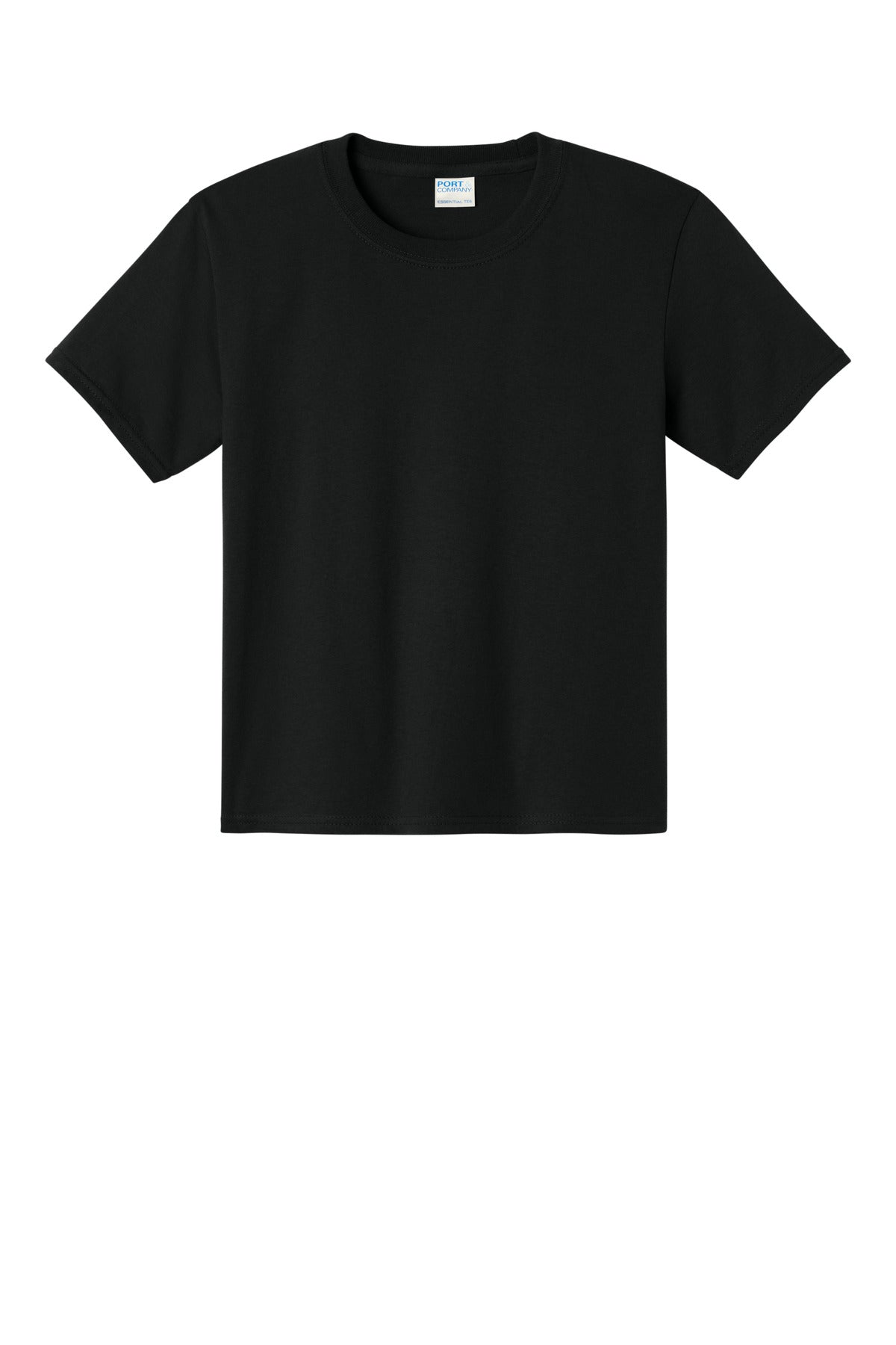 Front View of Jet Black Port & Co Youth Essential Tee. PC61Y