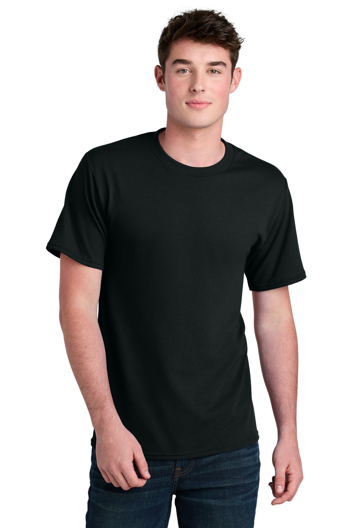 Front View of JetBlack Port & Co Core Blend Recycled Tee PC01