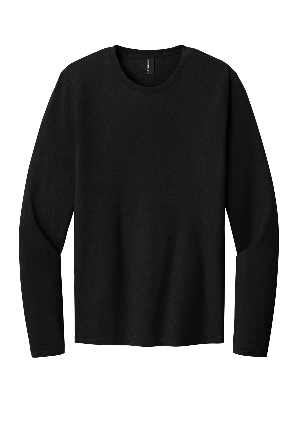 Front View of JetBlack Port & Co Easy Cotton Long Sleeve Tee PC43LS