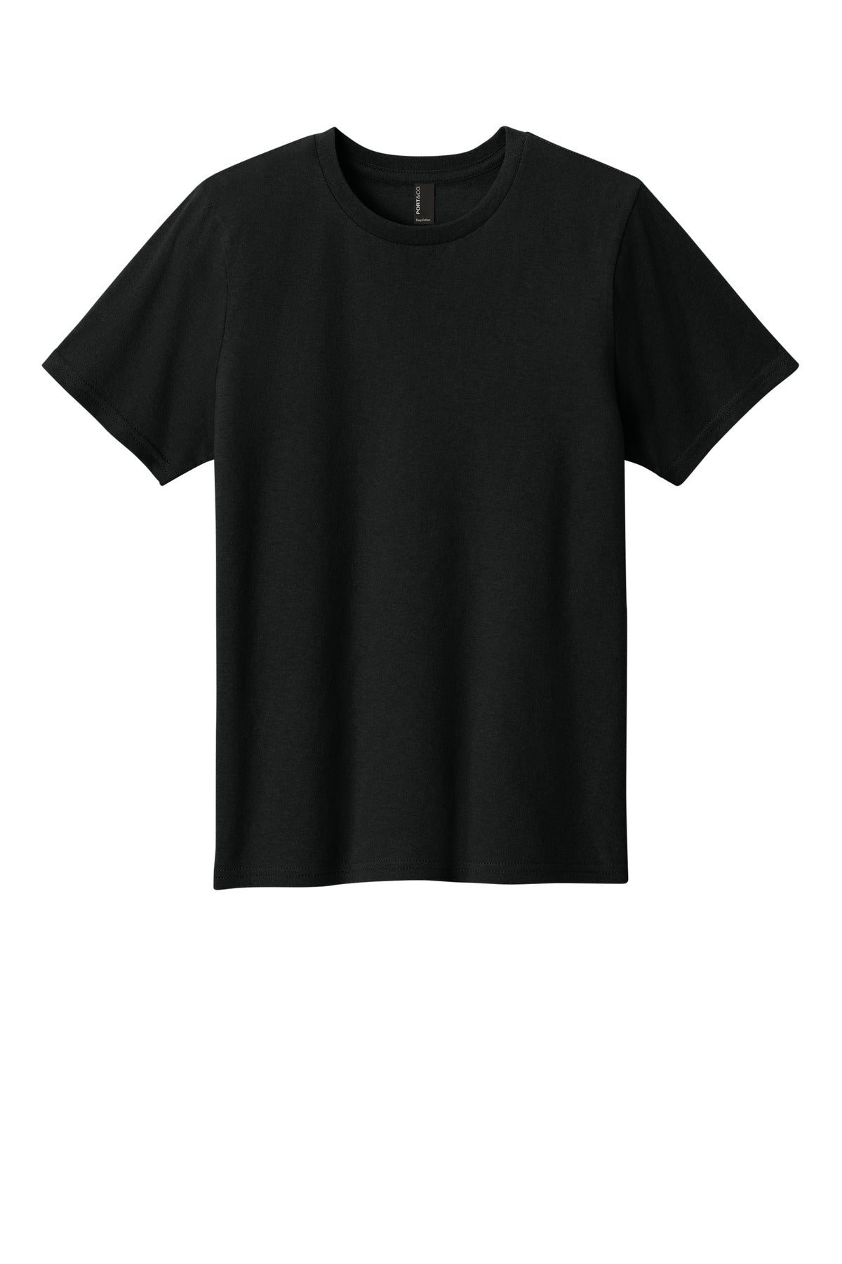 Front View of JetBlack Port & Co Youth Easy Cotton Tee PC43Y