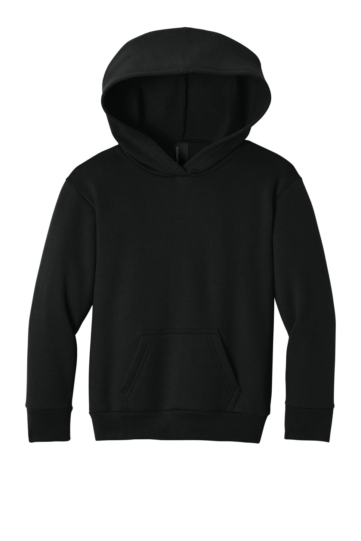 Front View of JetBlack Port & Co Youth Easy Fleece Pullover Hooded Sweatshirt PC68YH