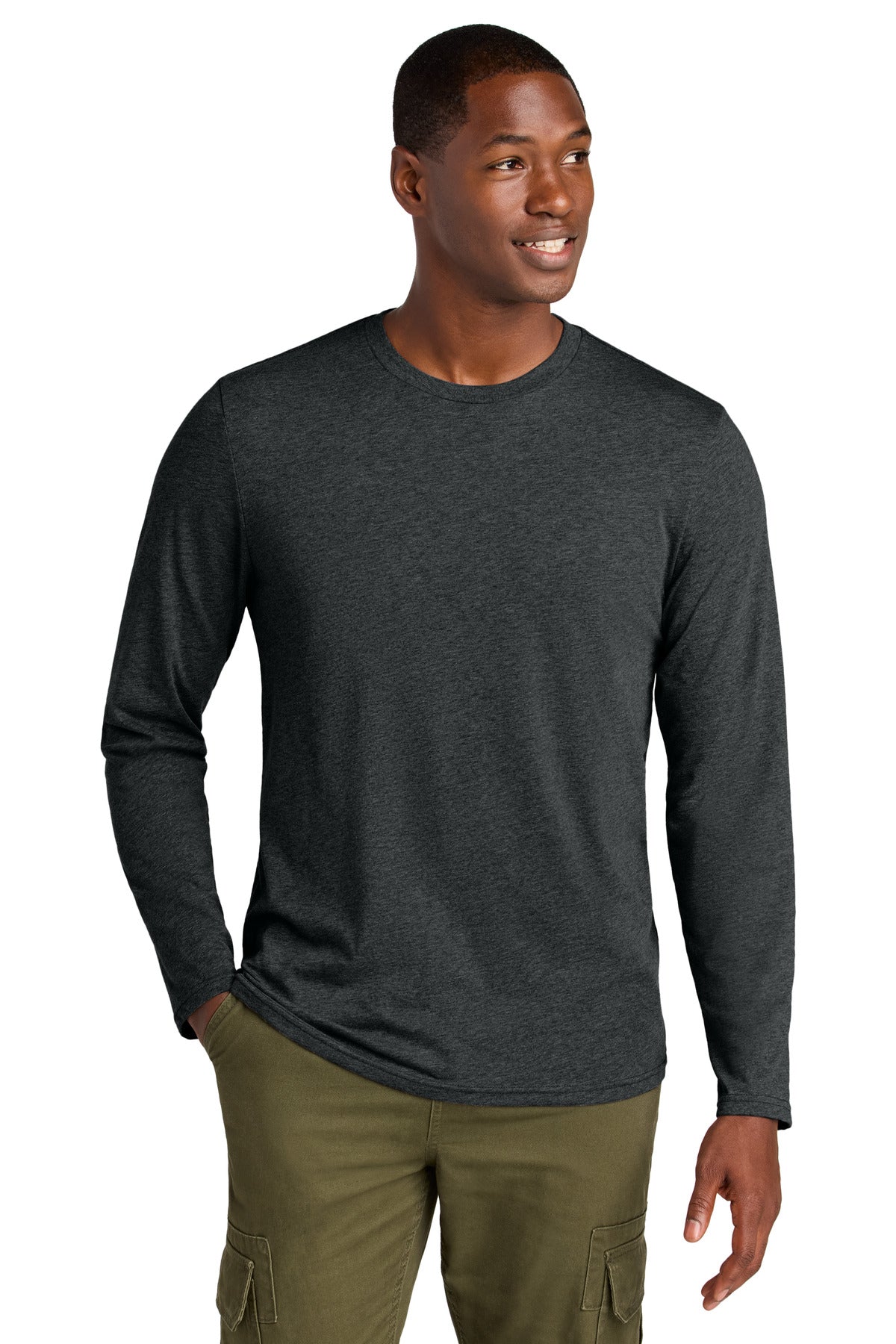 Front View of JetBlackHt District Perfect Weight CVC Long Sleeve Tee DT185