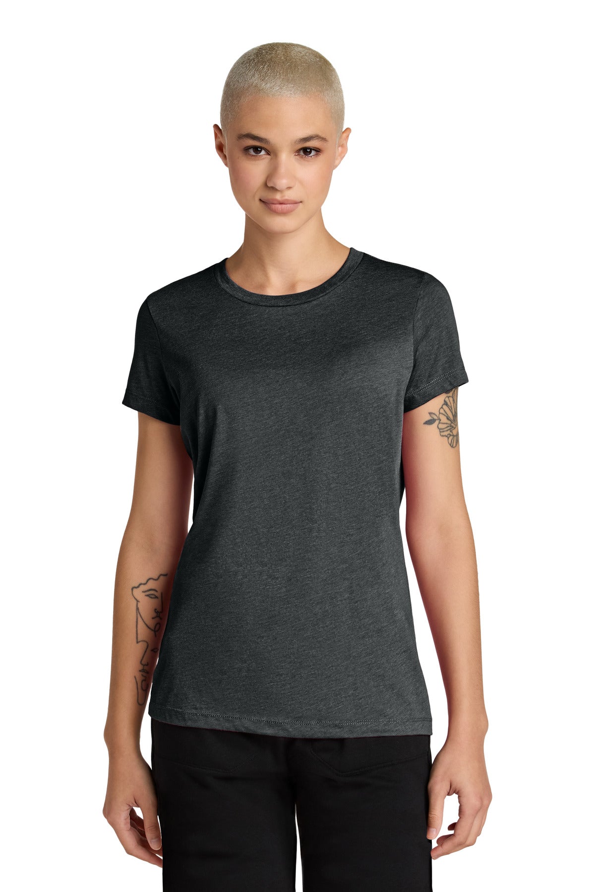 Front View of JetBlackHt District Women's Perfect Weight CVC Tee DT188