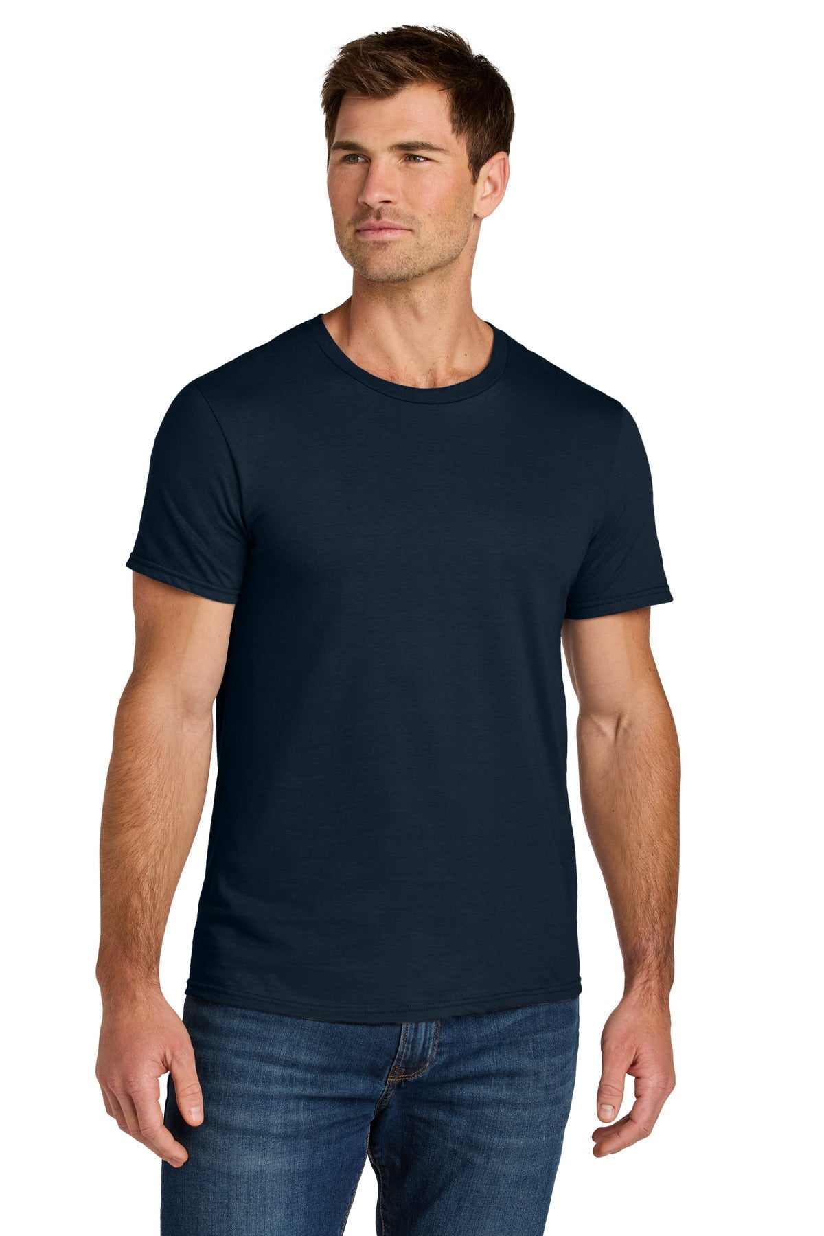 Front View of JNavy Jerzees Ultimate Unisex Ring Spun T-Shirt IC46M