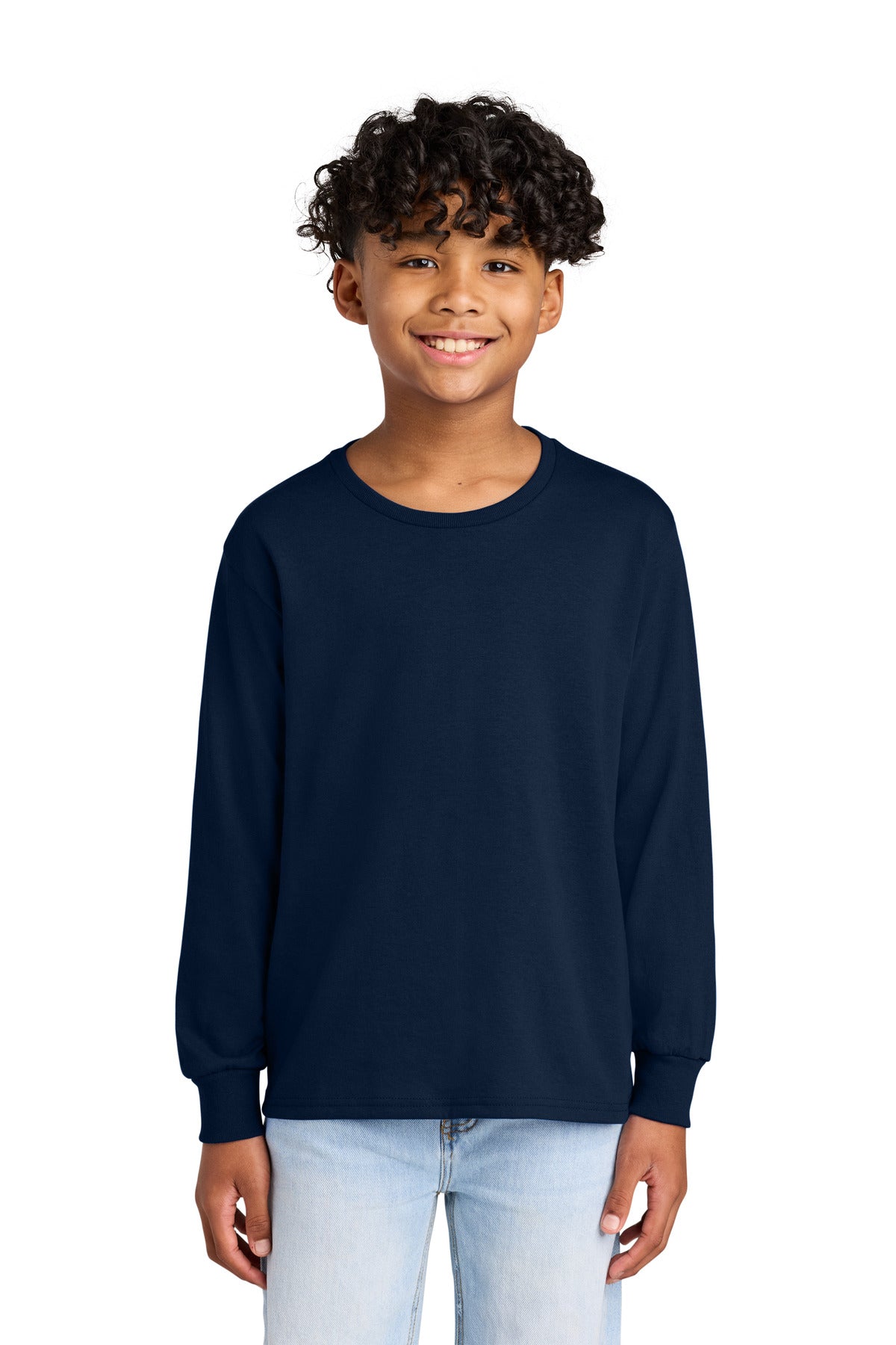 Front View of JNavy Jerzees Youth Dri-Power 50/50 Cotton/Poly Long Sleeve 29BL