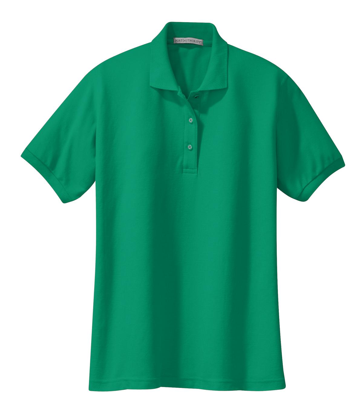 Front View of Kelly Green Port Authority Women's Silk Touch Polo. L500