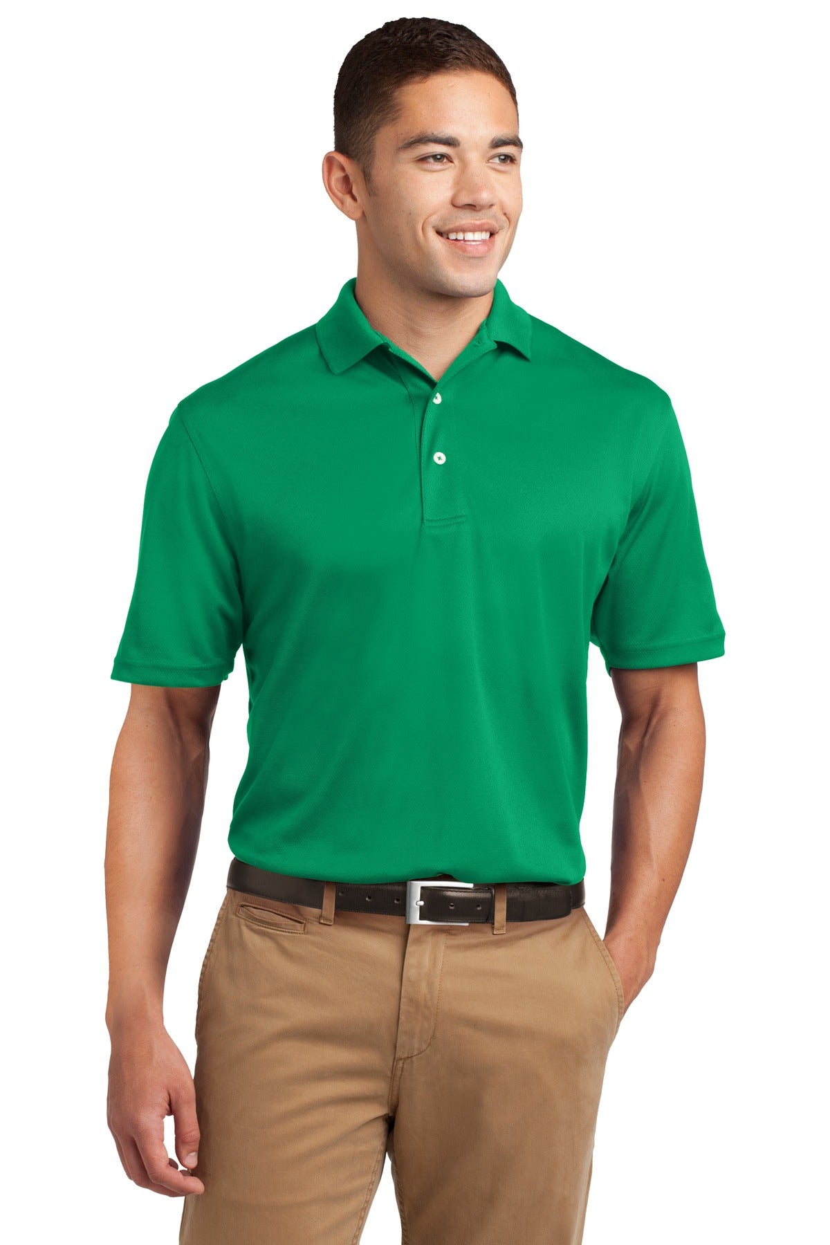 Front View of Kelly Green Sport-Tek Dri-Mesh Polo. K469