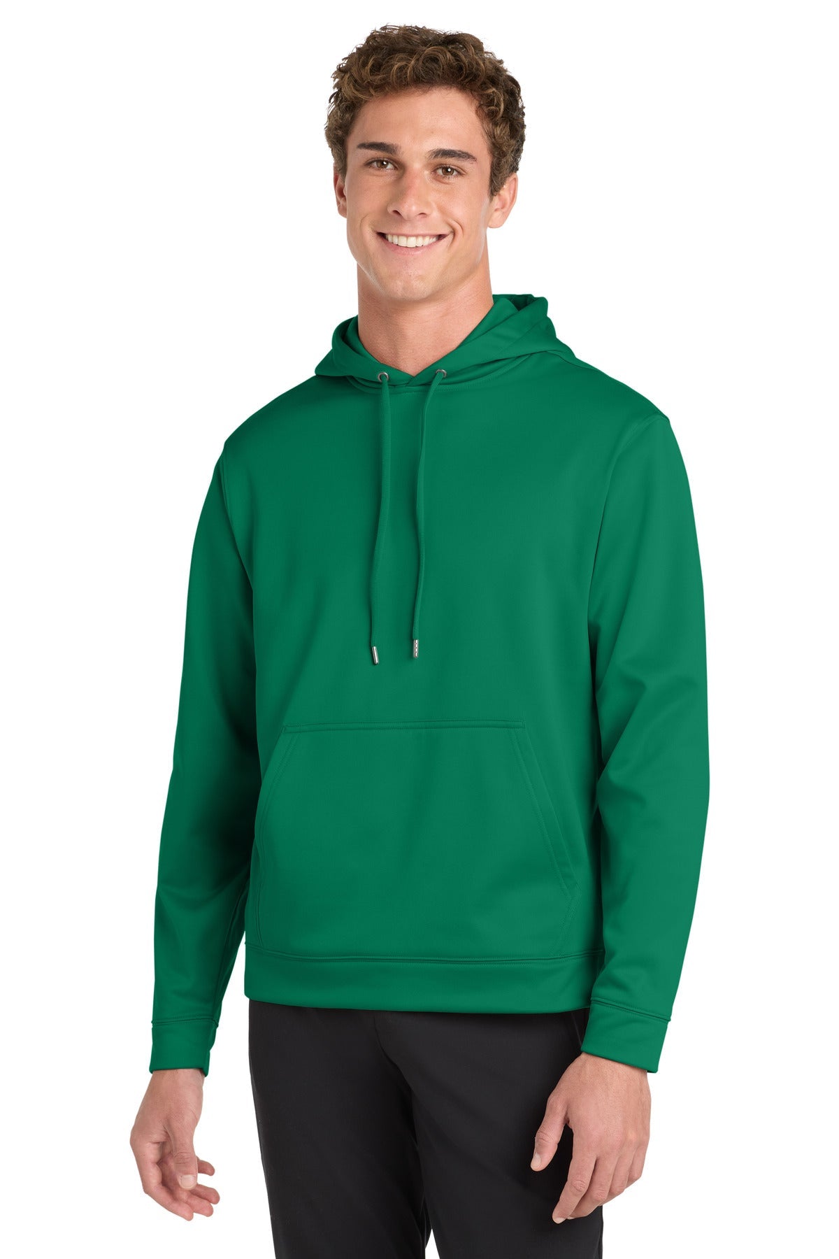 Front View of Kelly Green Sport-Tek Sport-Wick Fleece Hooded Pullover. F244