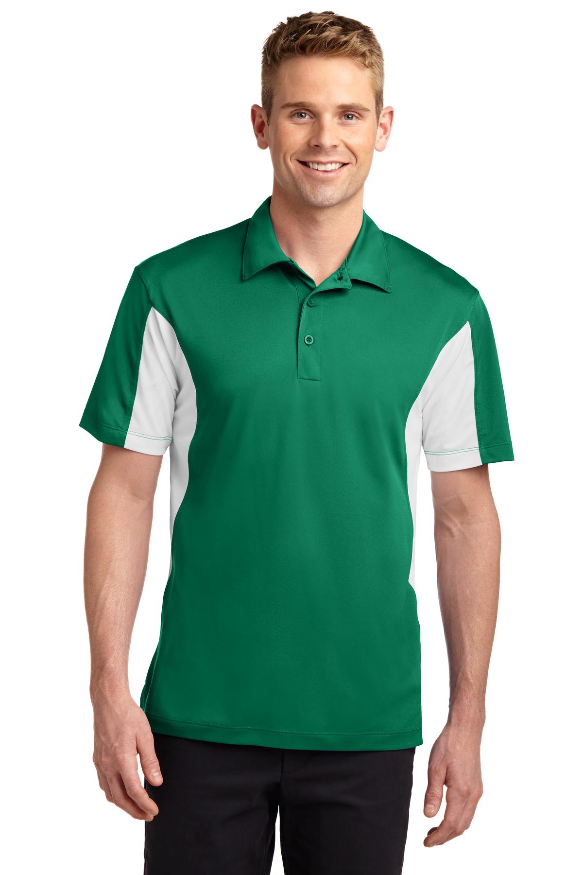Front View of Kelly Gr/White Sport-Tek Side Blocked Micropique Sport-Wick Polo. ST655