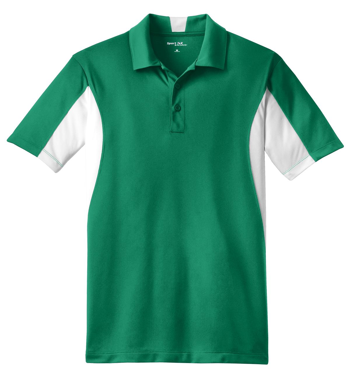 Front View of Kelly Gr/White Sport-Tek Side Blocked Micropique Sport-Wick Polo. ST655