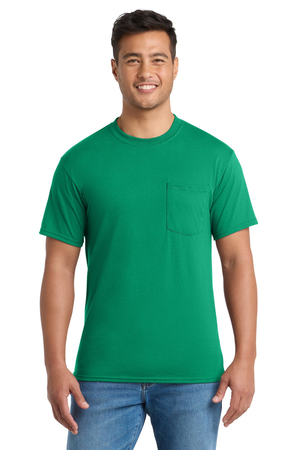 Front View of Kelly Port & Co Core Blend Pocket Tee. PC55P