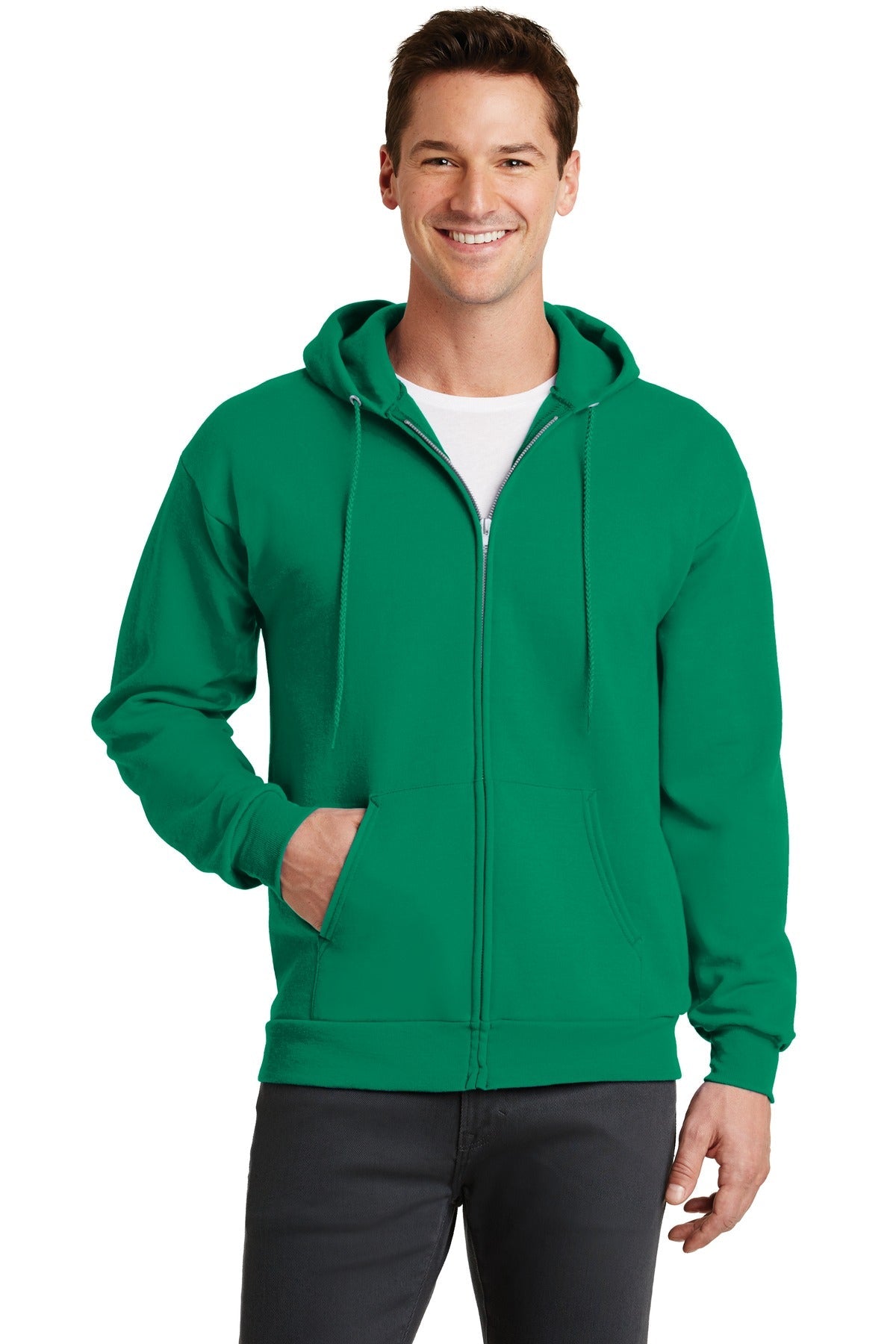 Front View of Kelly Port & Co Core Fleece Full-Zip Hooded Sweatshirt. PC78ZH