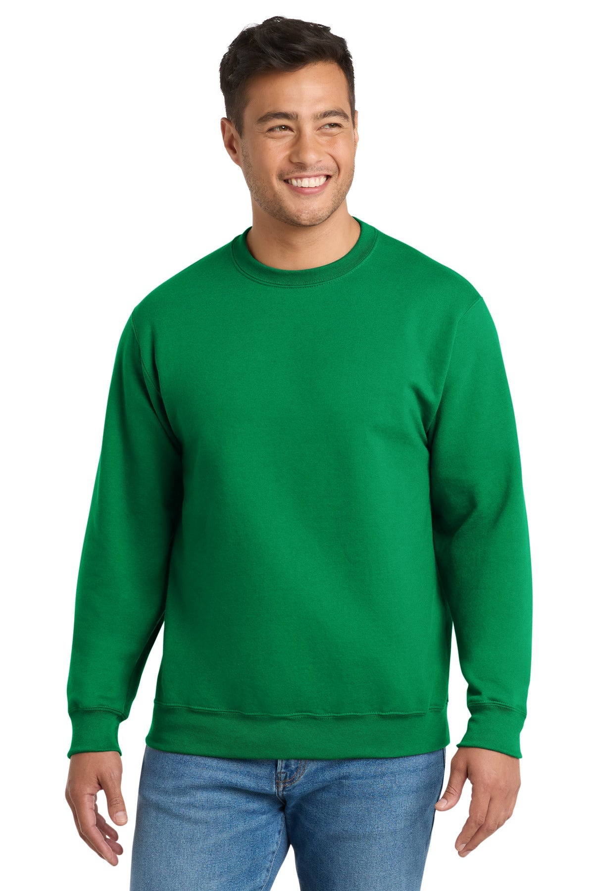 Front View of KELLY Port & Co Essential Fleece Crewneck Sweatshirt. PC90