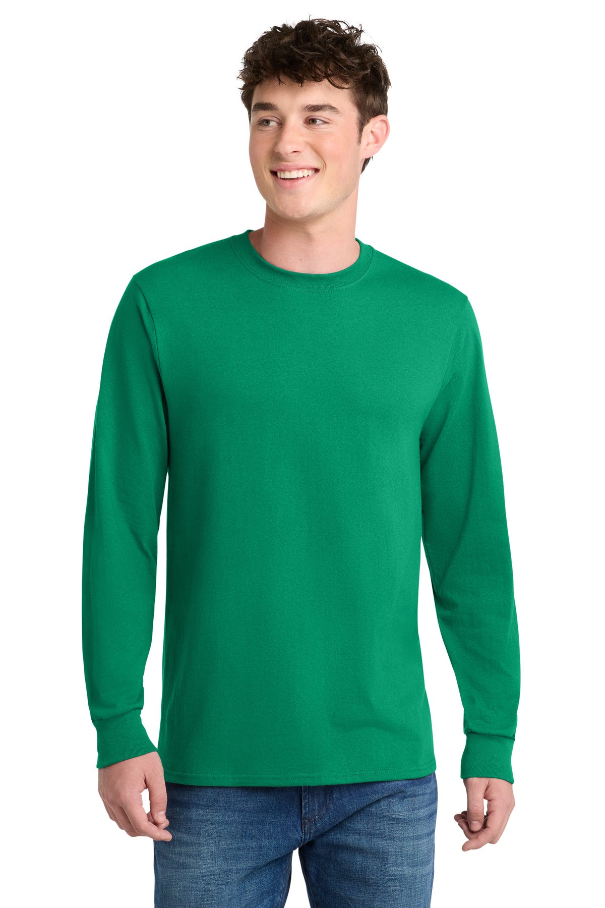 Front View of Kelly Port & Co Long Sleeve Core Blend Tee. PC55LS