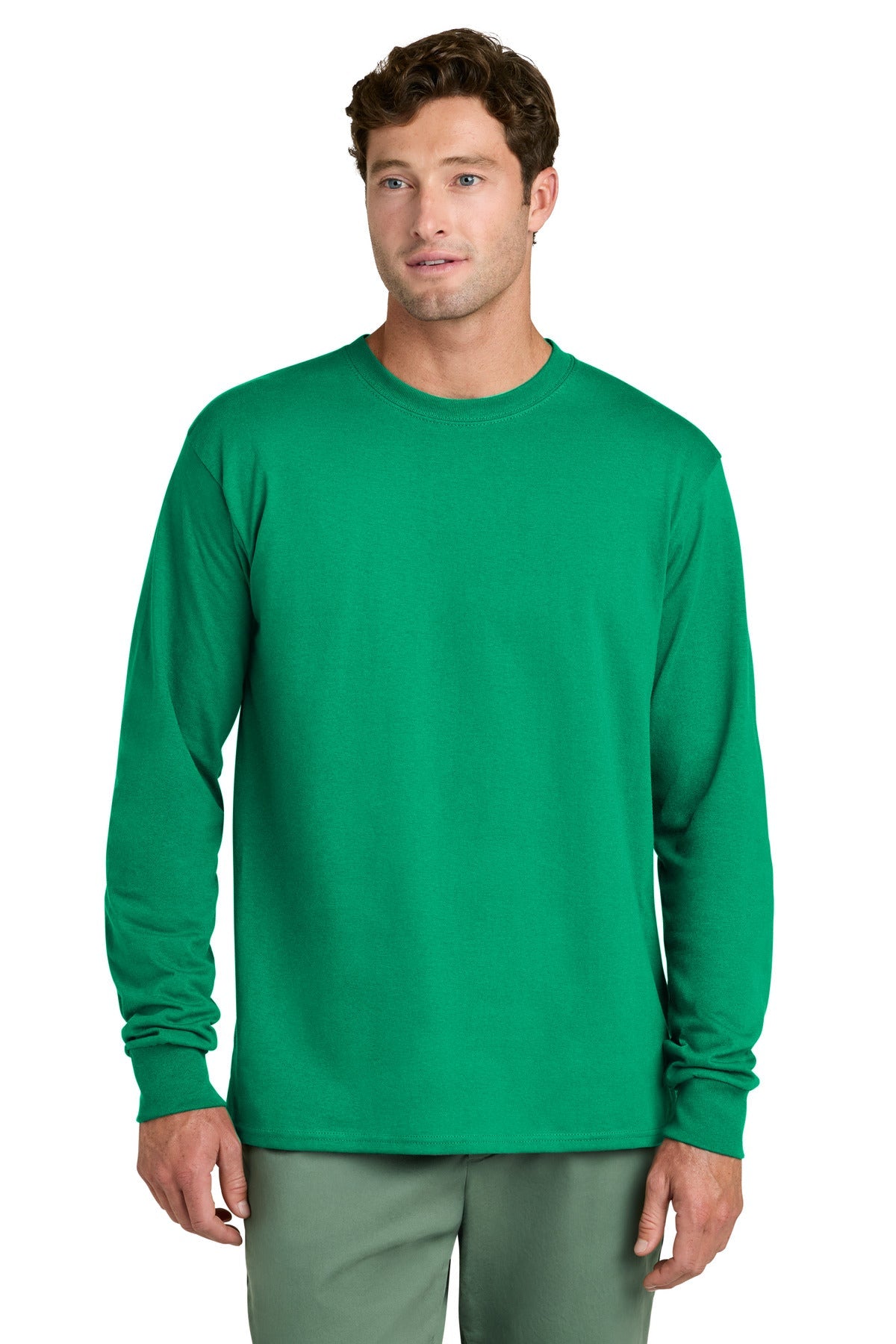 Front View of Kelly Port & Co Long Sleeve Core Cotton Tee. PC54LS