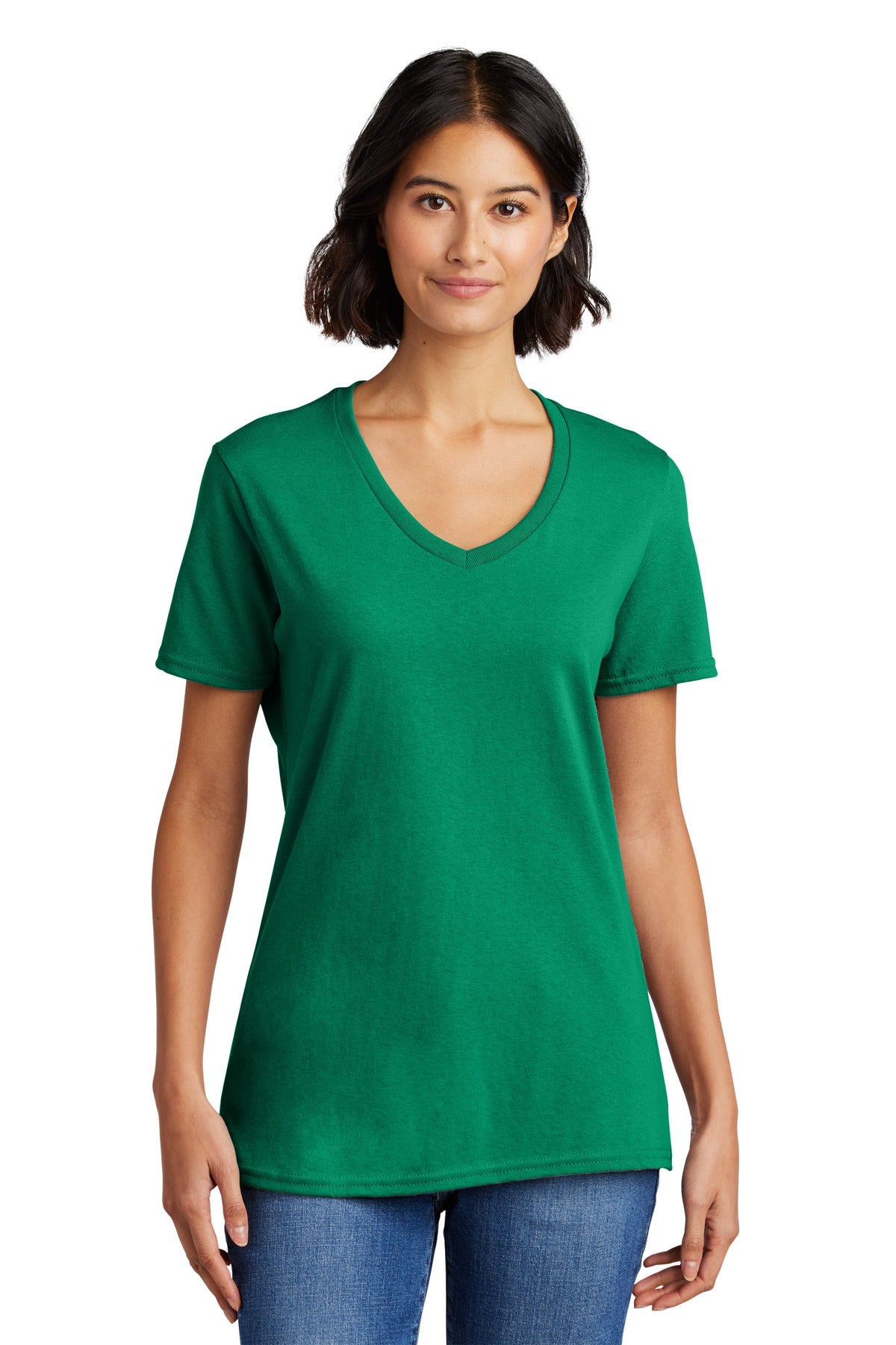 Front View of Kelly Port & Co Women's Core Cotton V-Neck Tee. LPC54V