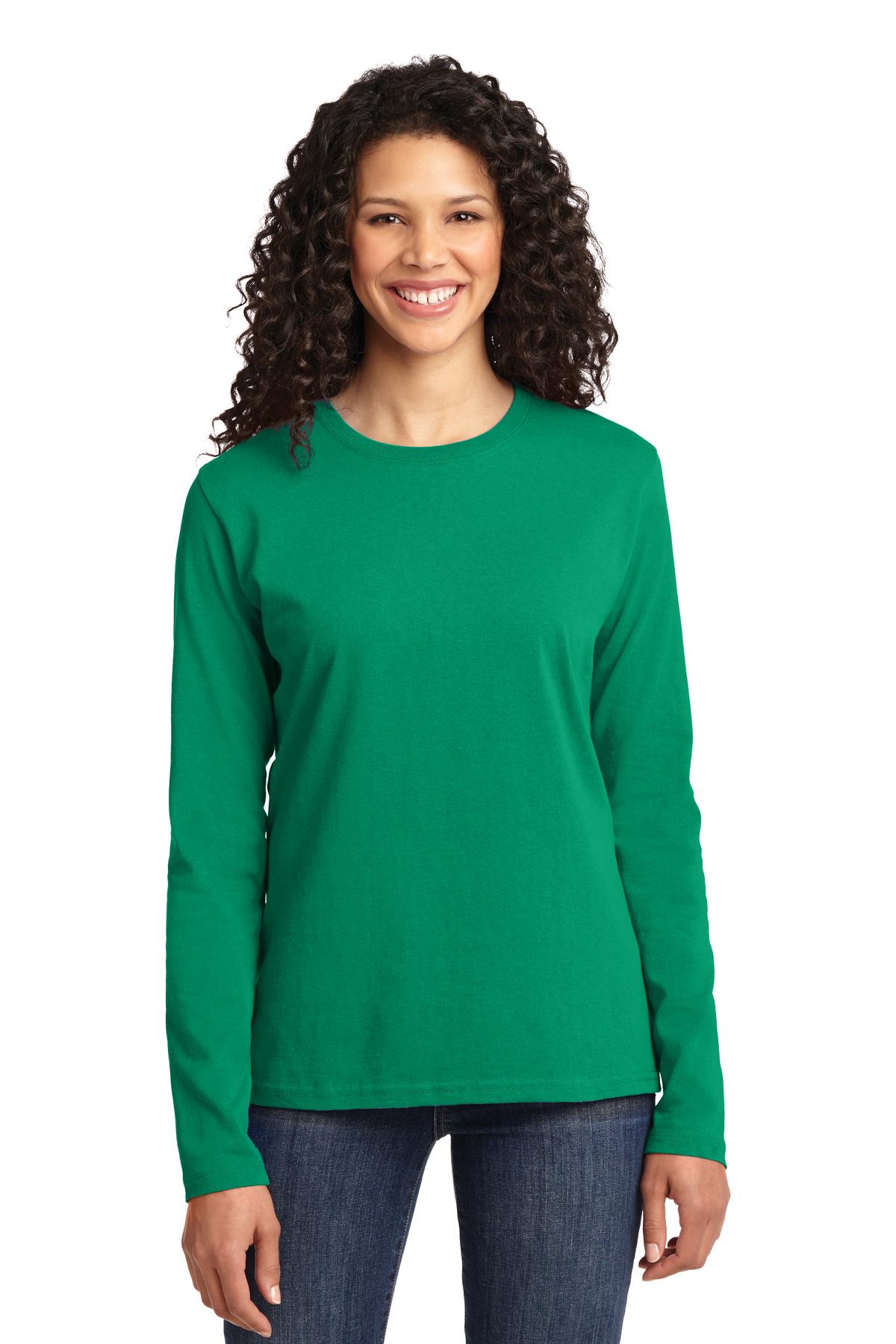 Front View of Kelly Port & Co Women's Long Sleeve Core Cotton Tee. LPC54LS