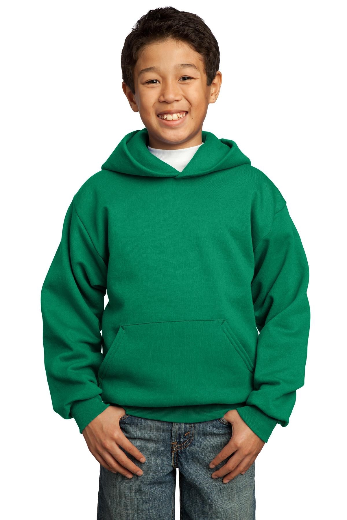 Front View of Kelly Port & Co Youth Core Fleece Pullover Hooded Sweatshirt. PC90YH
