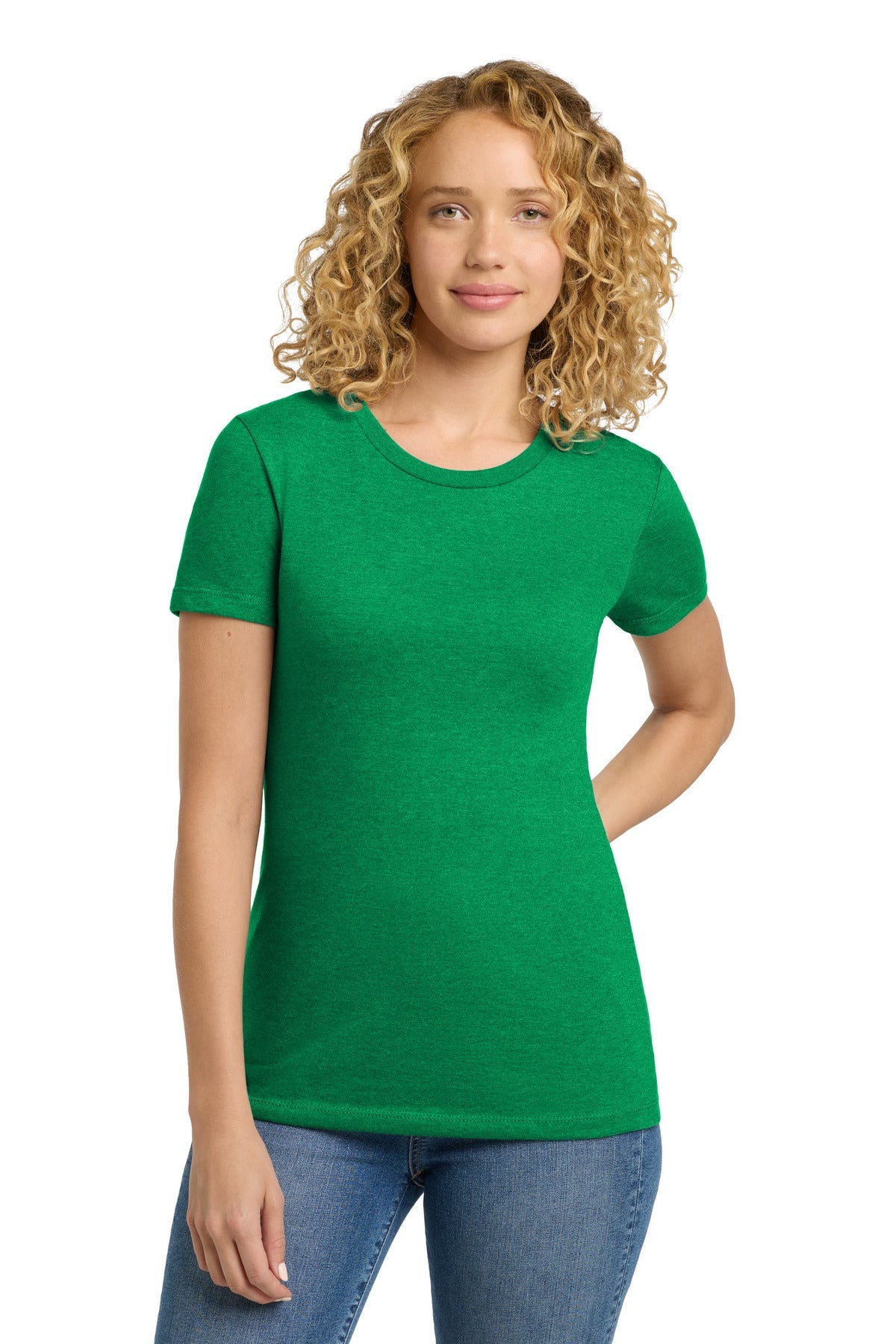 Front View of KellyGreen Next Level Apparel Women's CVC Tee. NL6610