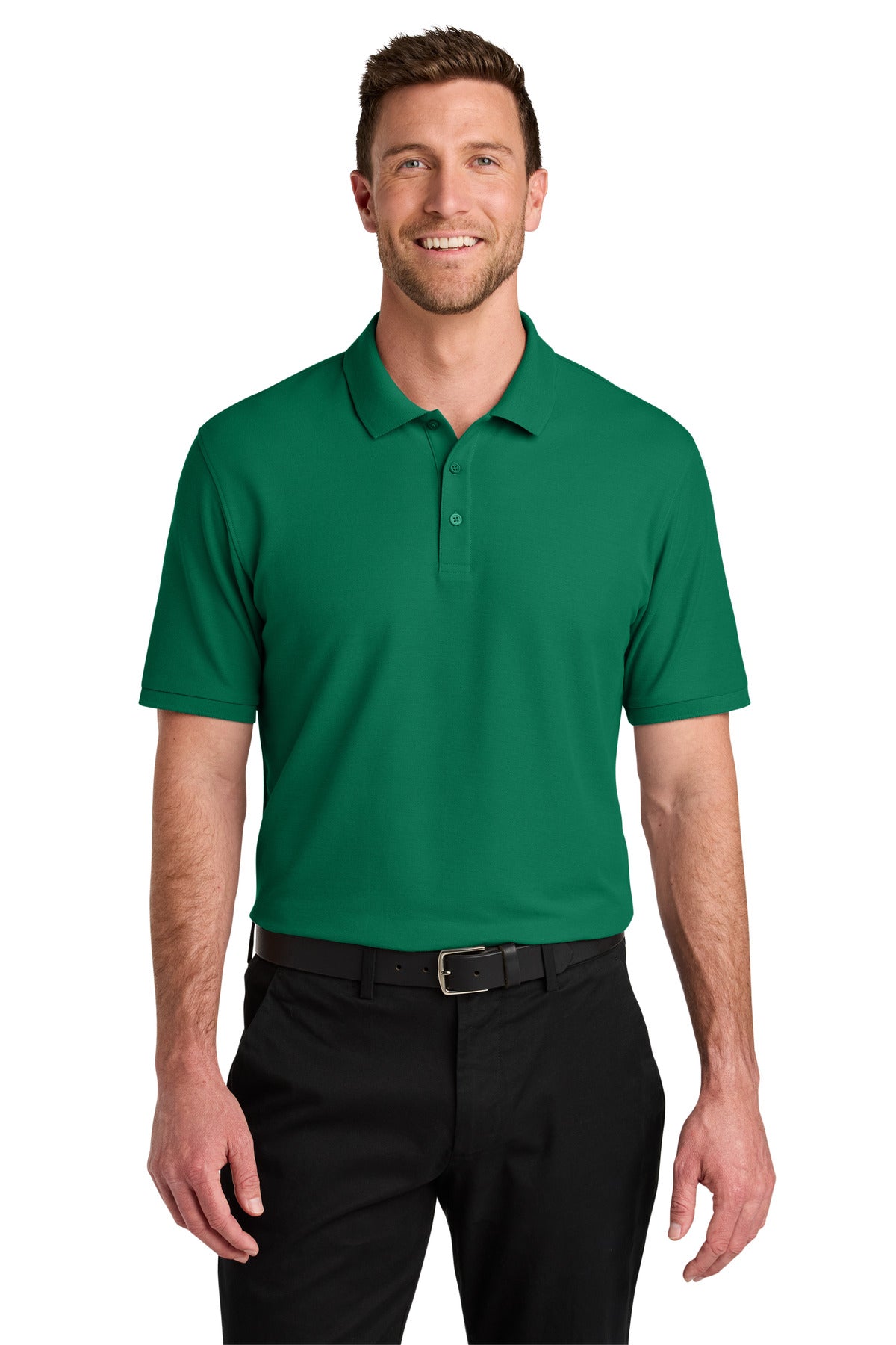 Front View of KellyGreen Port Authority Wearever Signature Pique Polo K200