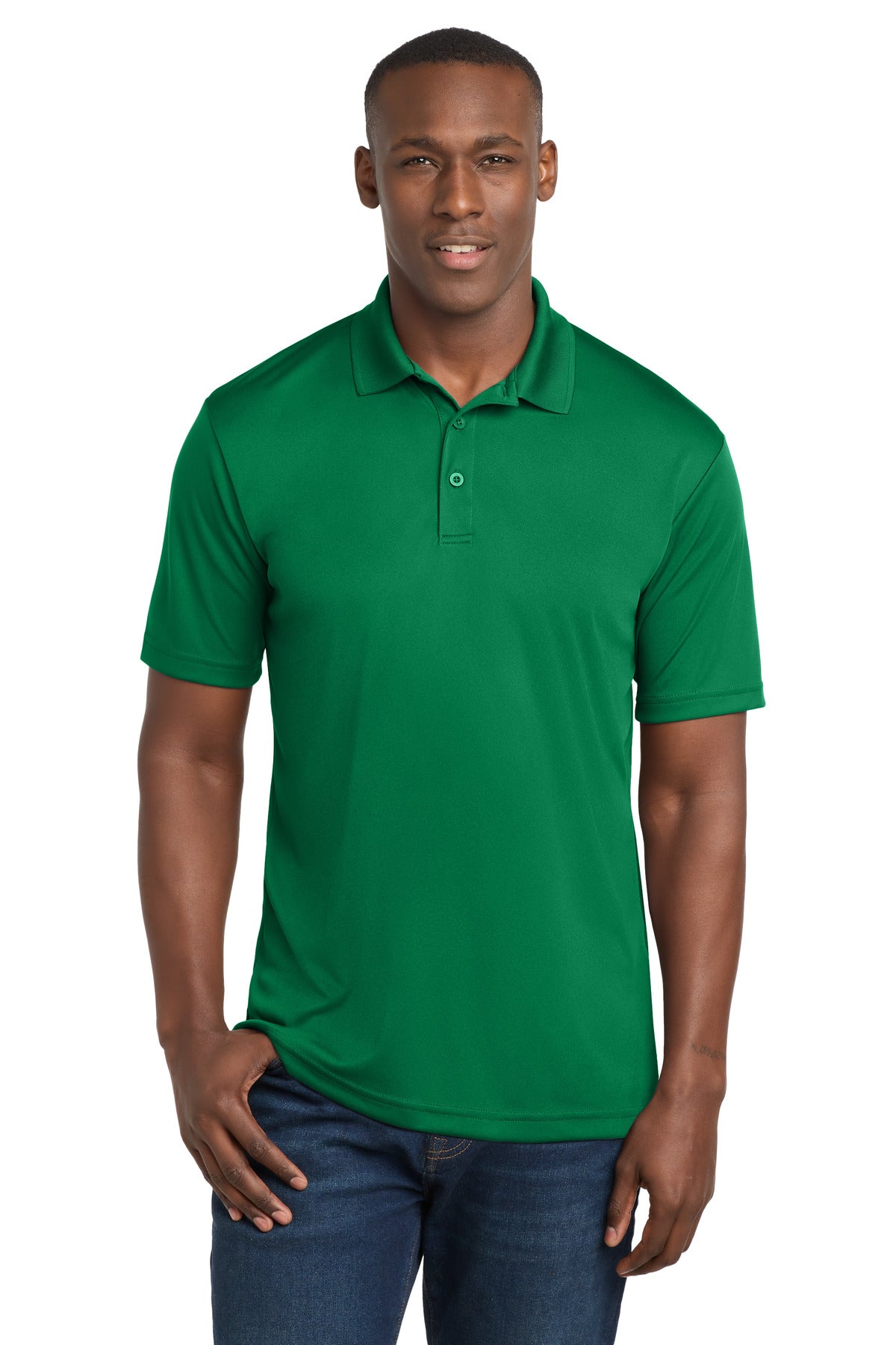 Front View of KellyGreen Sport-Tek PosiCharge Competitor Polo. ST550