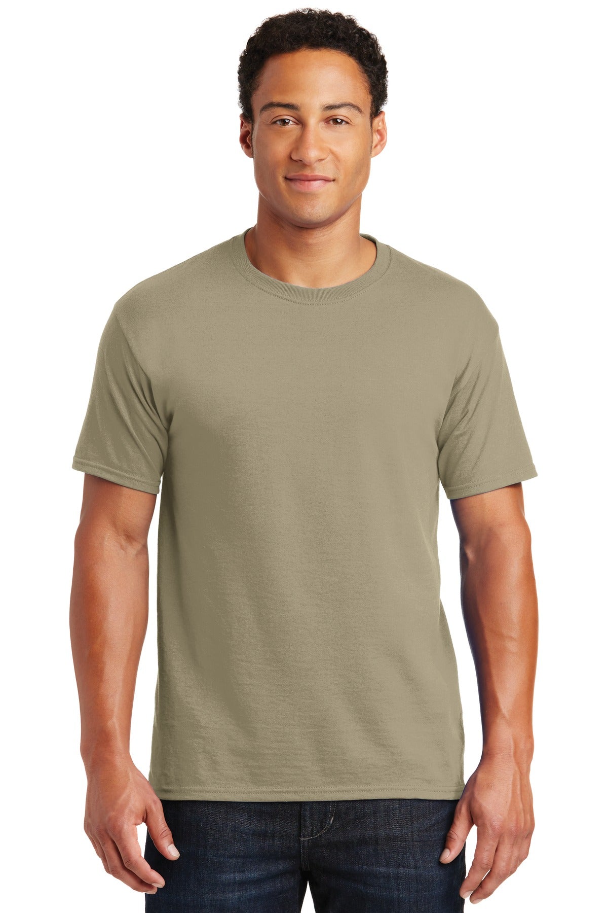 Front View of Khaki Jerzees - Dri-Power 50/50 Cotton/Poly T-Shirt. 29M