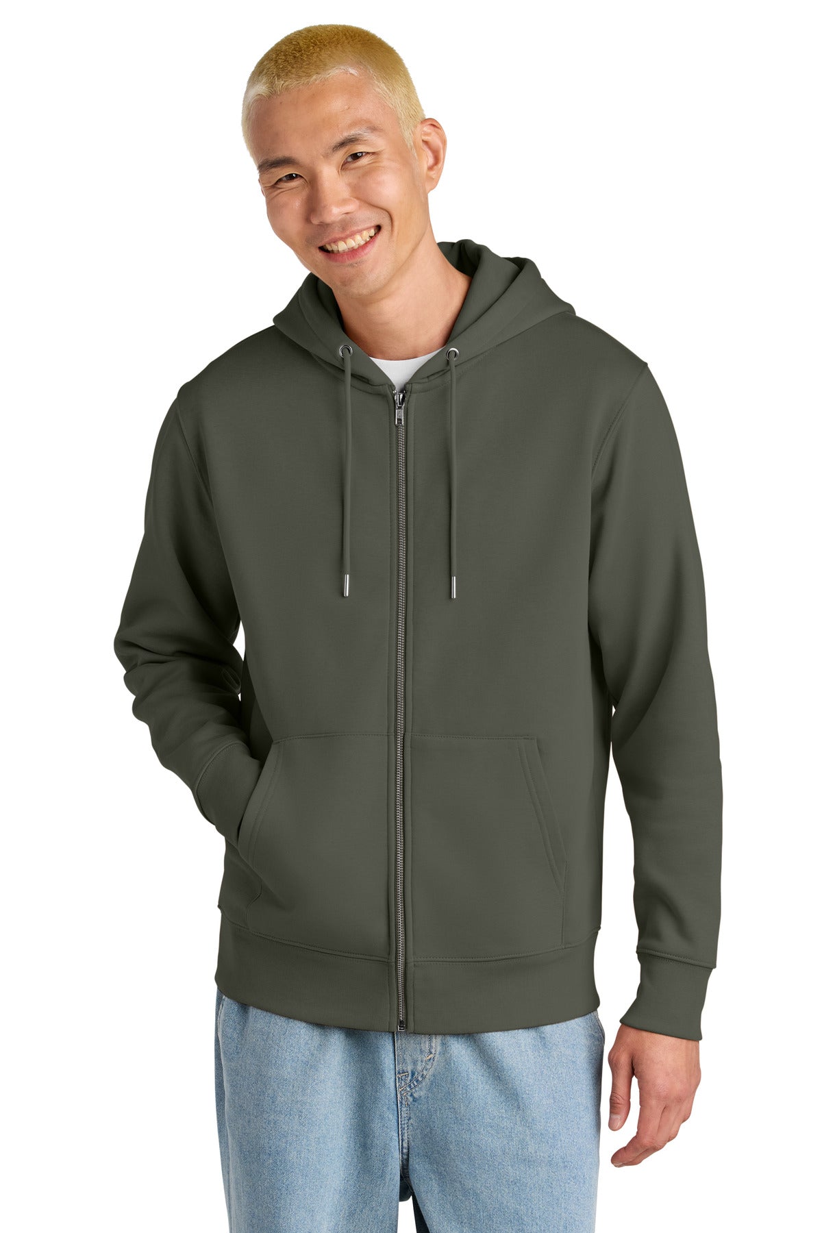 Front View of KhakiGreen Stanley/Stella Unisex Cultivator 2.0 Full-Zip Hooded Sweatshirt SXU005
