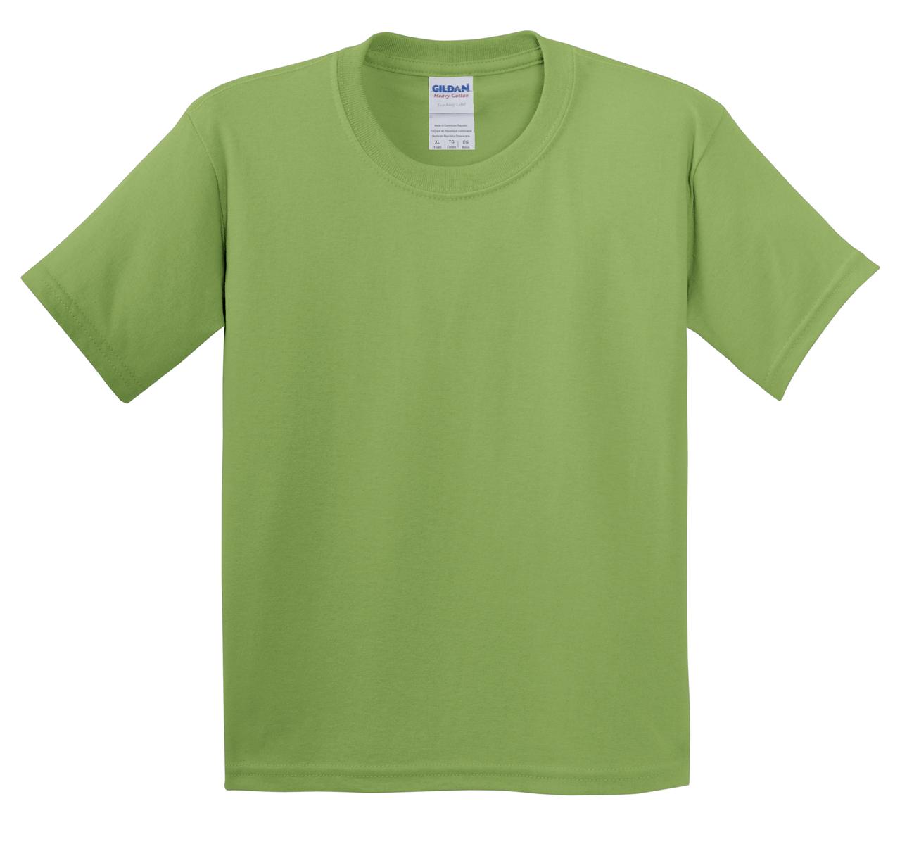 Front View of Kiwi Gildan - Youth Heavy Cotton 100% Cotton T-Shirt. 5000B