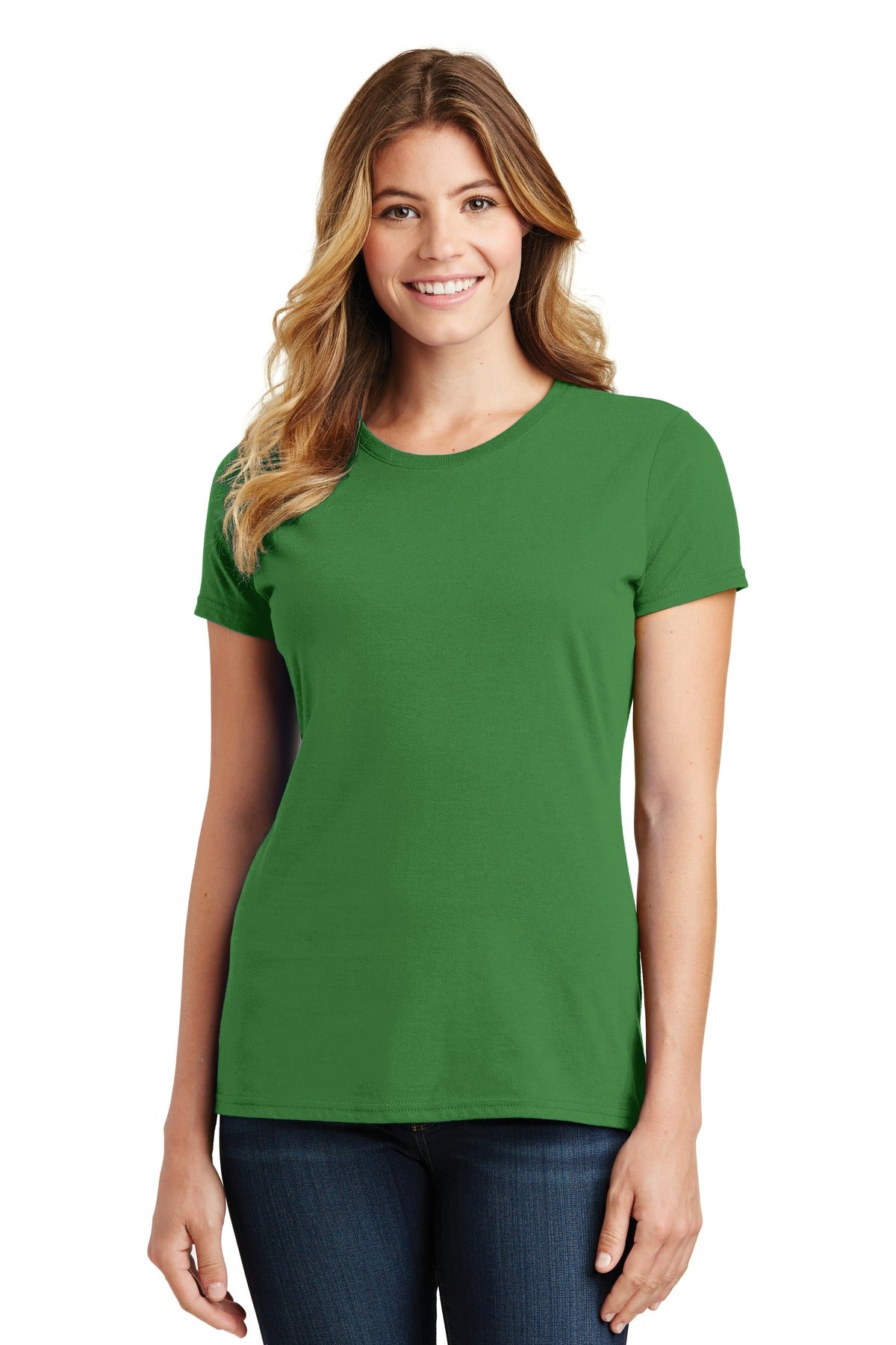 Front View of Kiwi Green Port & Co Women's Fan Favorite Tee. LPC450