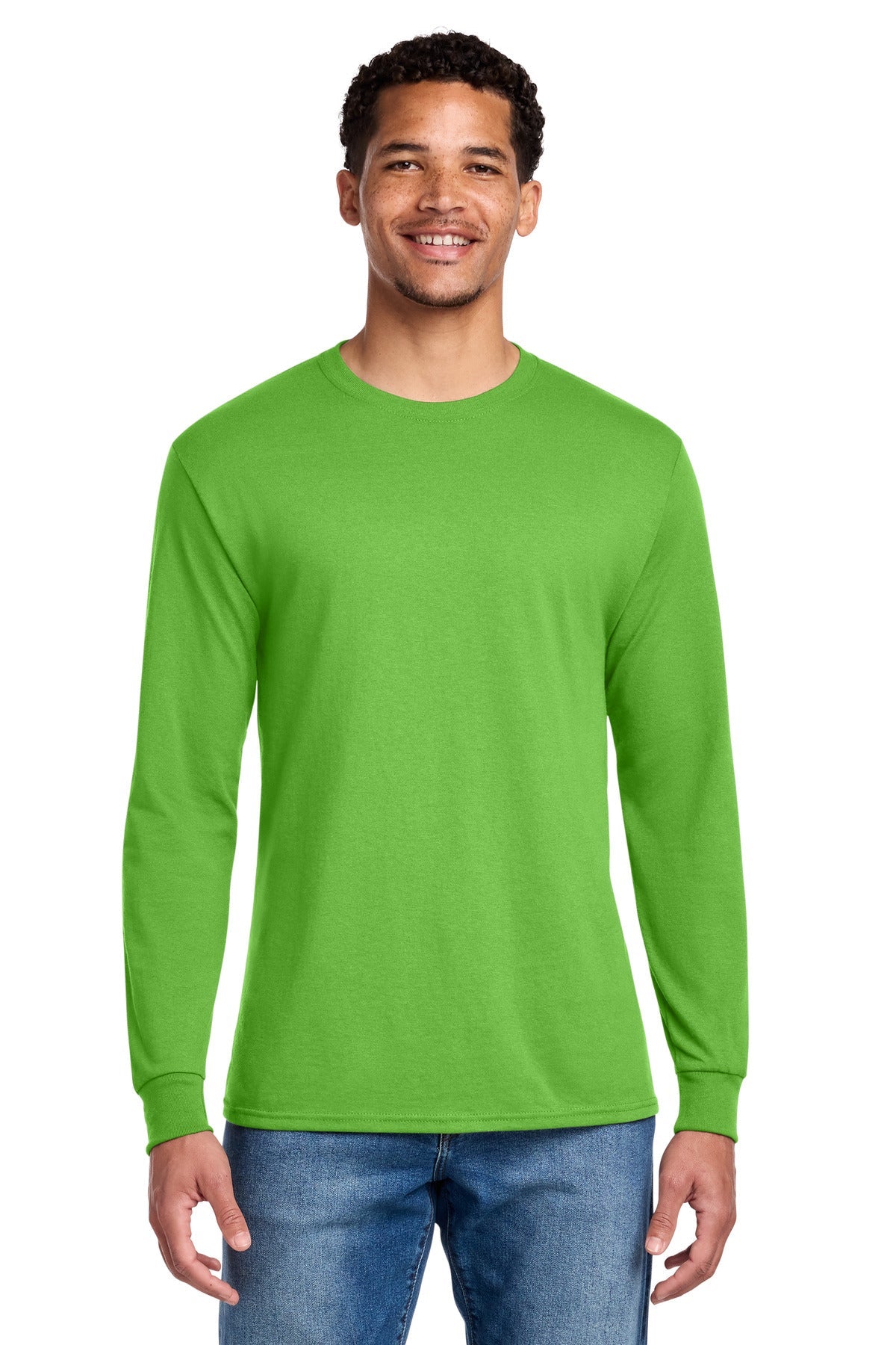 Front View of Kiwi Jerzees - Dri-Power 50/50 Cotton/Poly Long Sleeve T-Shirt. 29LS