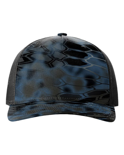 Front View of Kryptek Neptune/ Black Five-Panel Printed Trucker Cap - 112PFP
