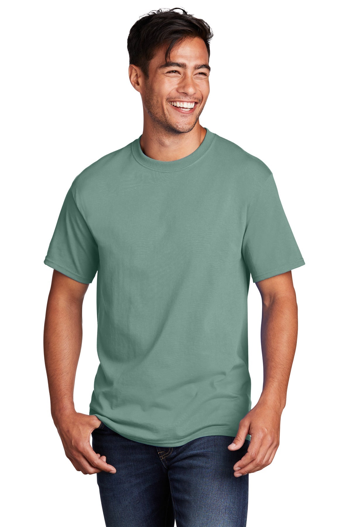 Front View of LaurelGrn Port & Co Core Cotton Tee. PC54