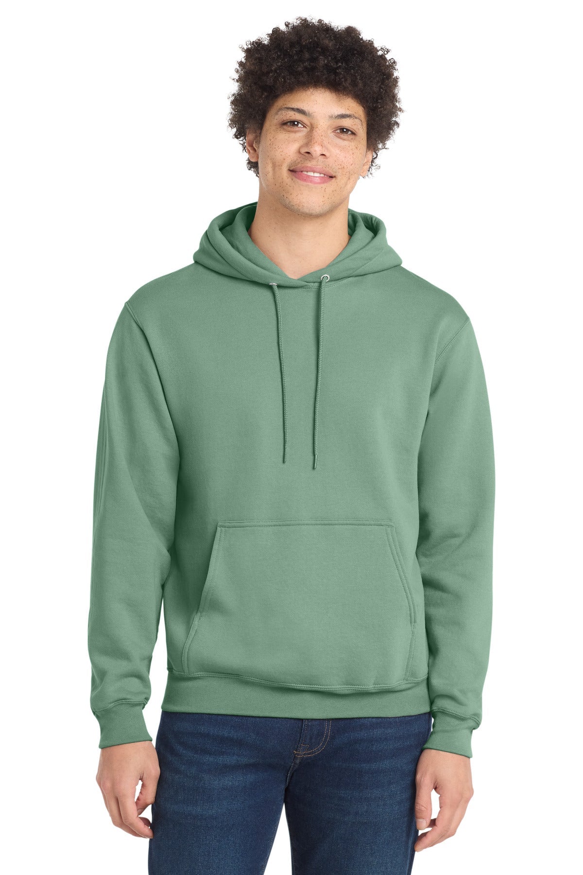 Front View of LaurelGrn Port & Co Core Fleece Pullover Hooded Sweatshirt. PC78H