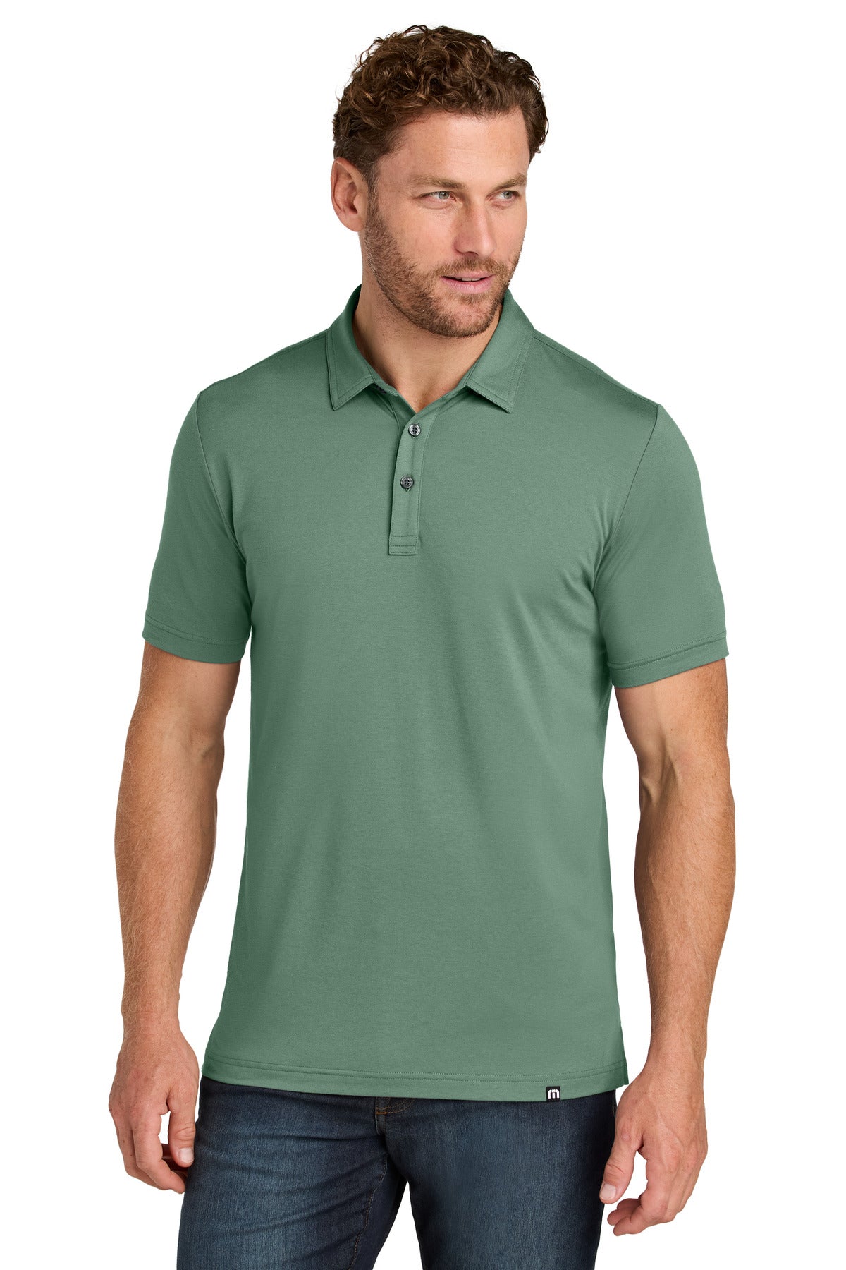 Front View of LaurelGrn TravisMathew Glenview Solid Polo TMA41461