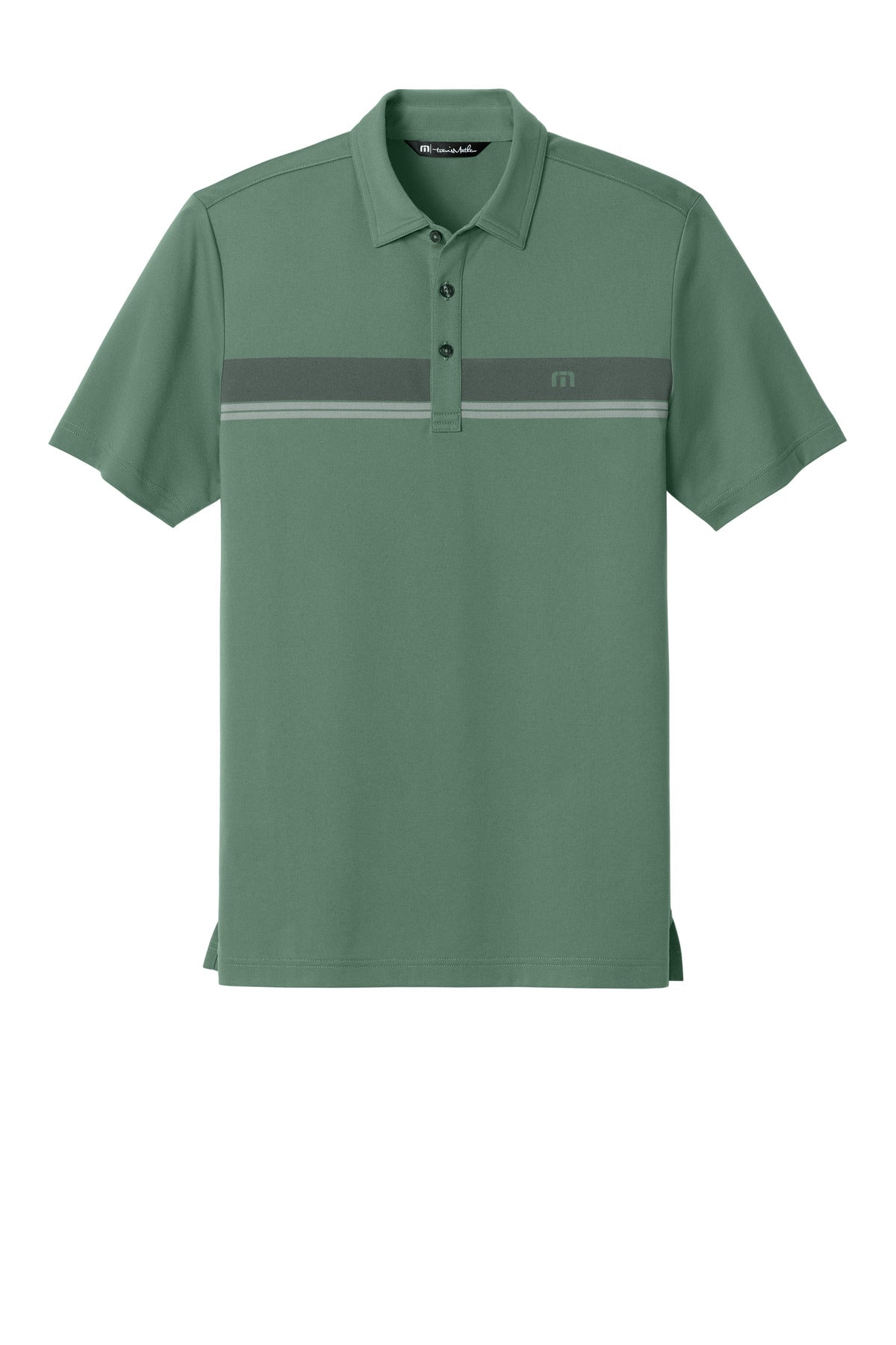 Front View of LaurelGrn TravisMathew Glenview Stripe Polo TMA41462