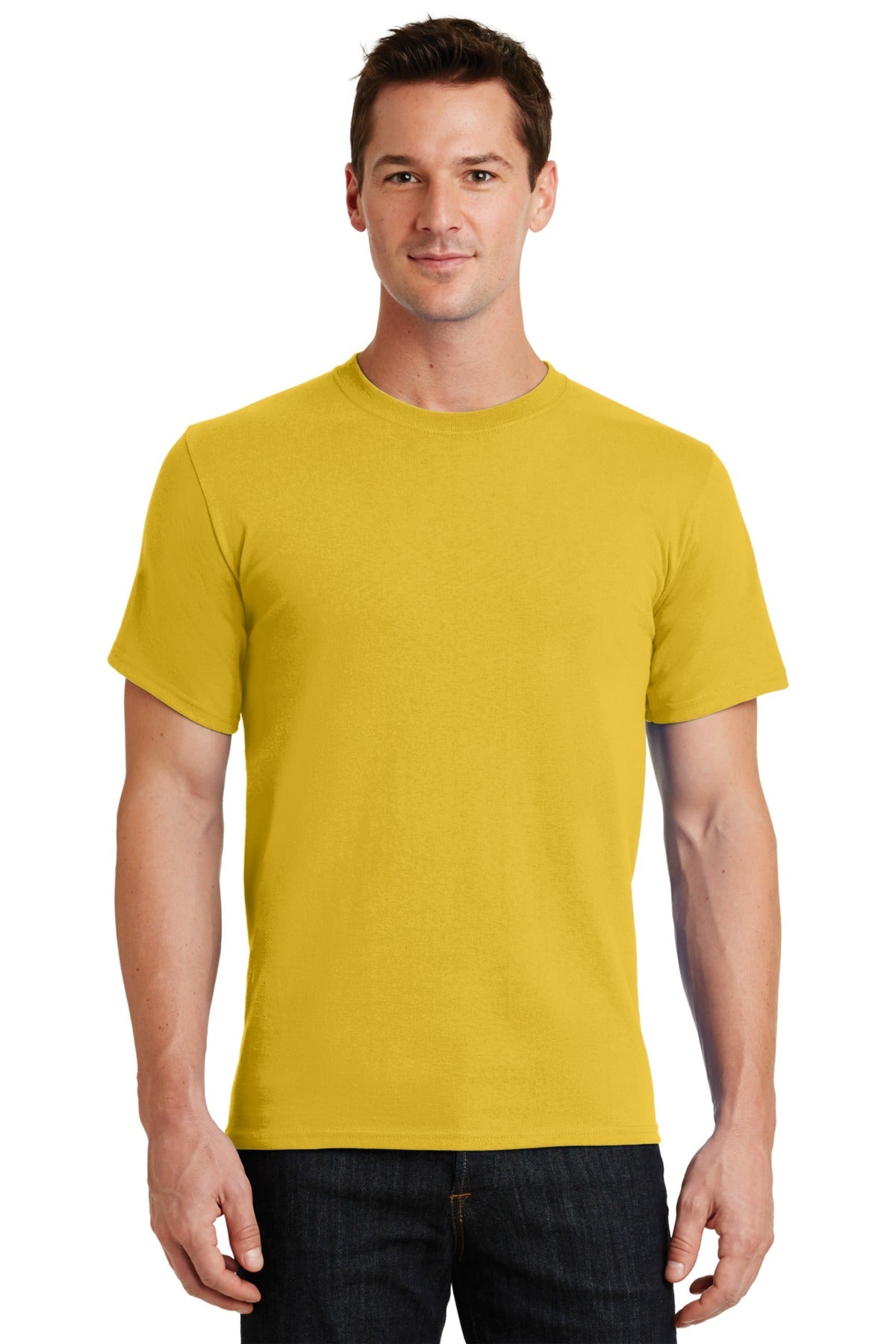 Front View of Lemon Yellow Port & Co Essential Tee. PC61