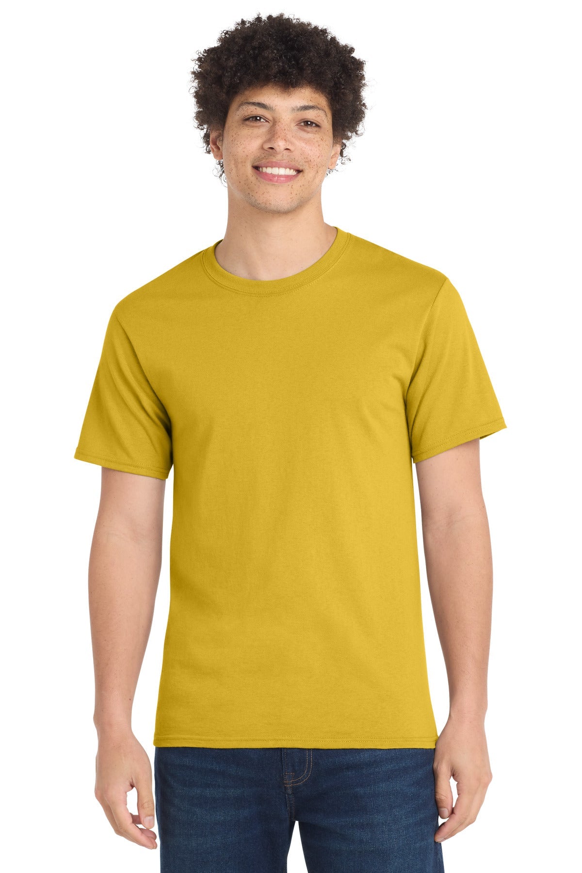 Front View of Lemon Yellow Port & Co Tall Essential Tee. PC61T