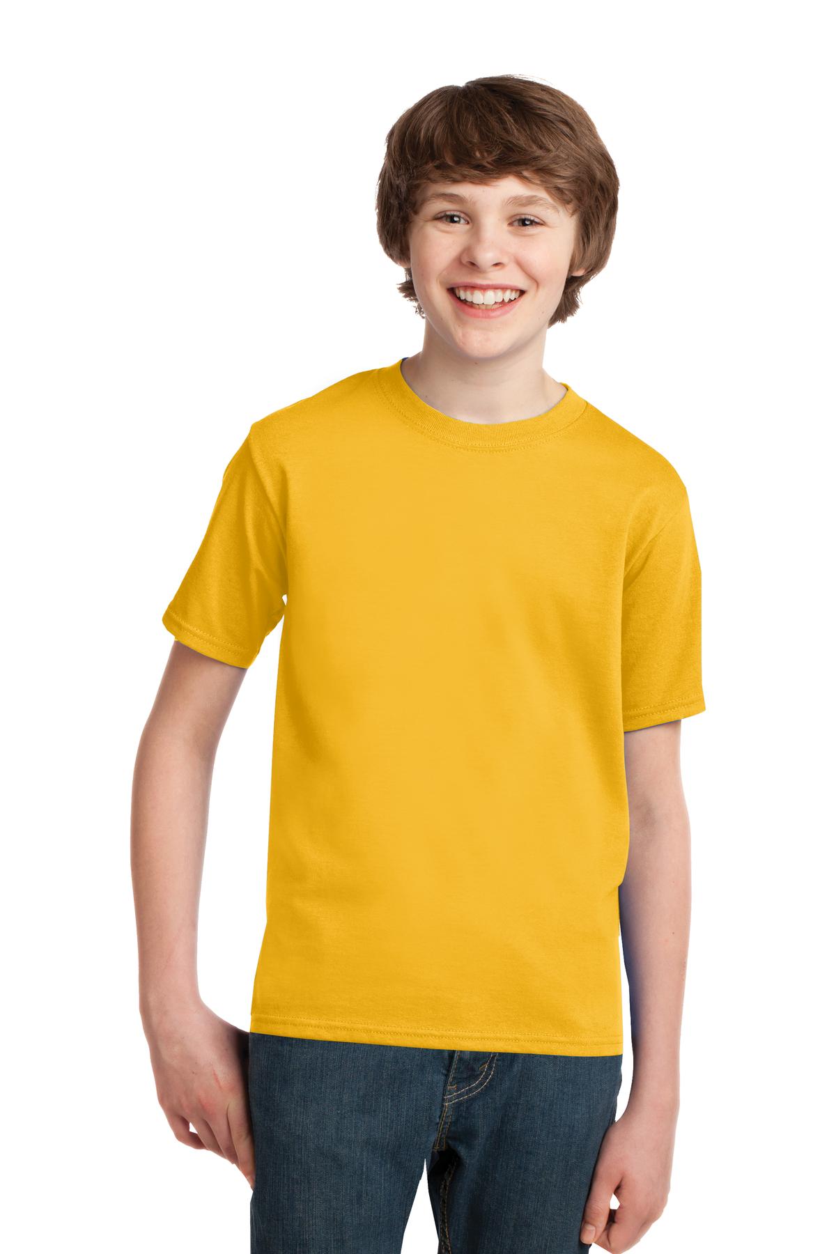 Front View of Lemon Yellow Port & Co Youth Essential Tee. PC61Y
