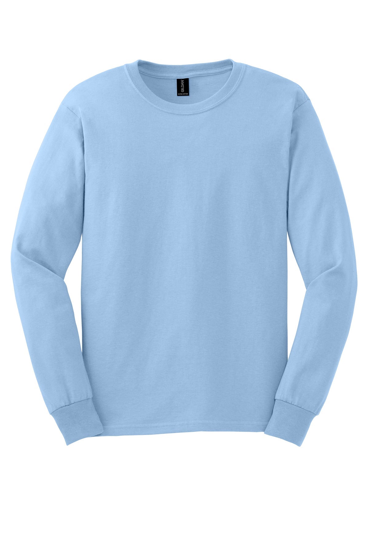Front View of Light Blue Gildan - Ultra Cotton 100% US Cotton Long Sleeve T-Shirt. G2400
