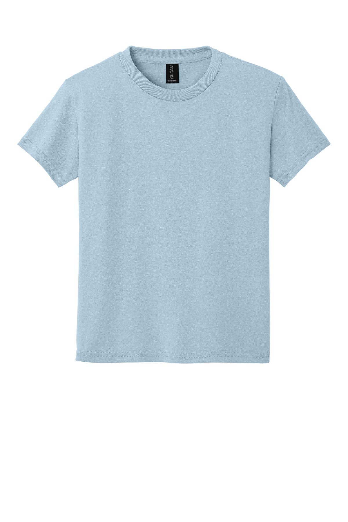 Front View of Light Blue Gildan Youth DryBlend 50 Cotton/50 Poly T-Shirt. 8000B