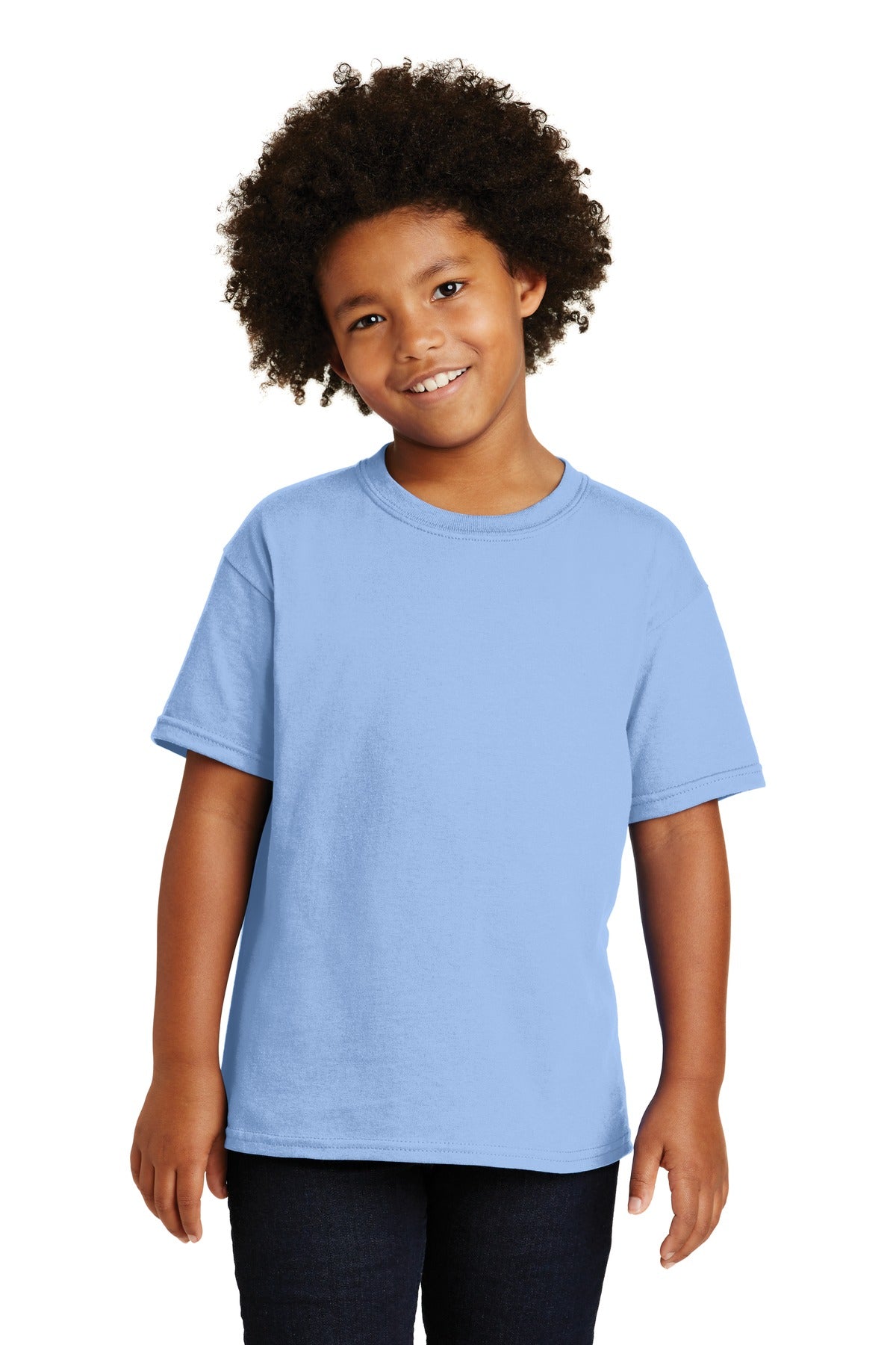 Front View of Light Blue Gildan - Youth Heavy Cotton 100% Cotton T-Shirt. 5000B