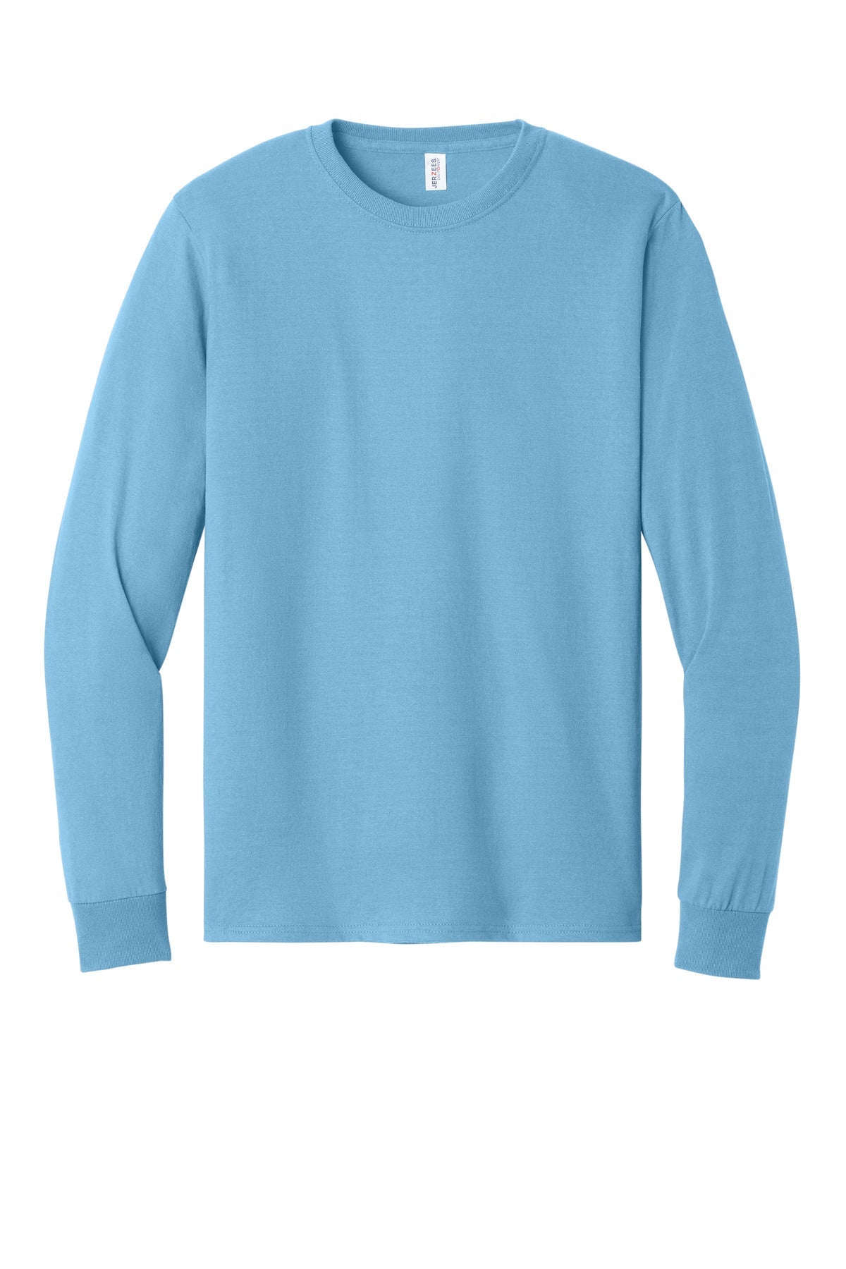 Front View of Light Blue Jerzees - Dri-Power 50/50 Cotton/Poly Long Sleeve T-Shirt. 29LS