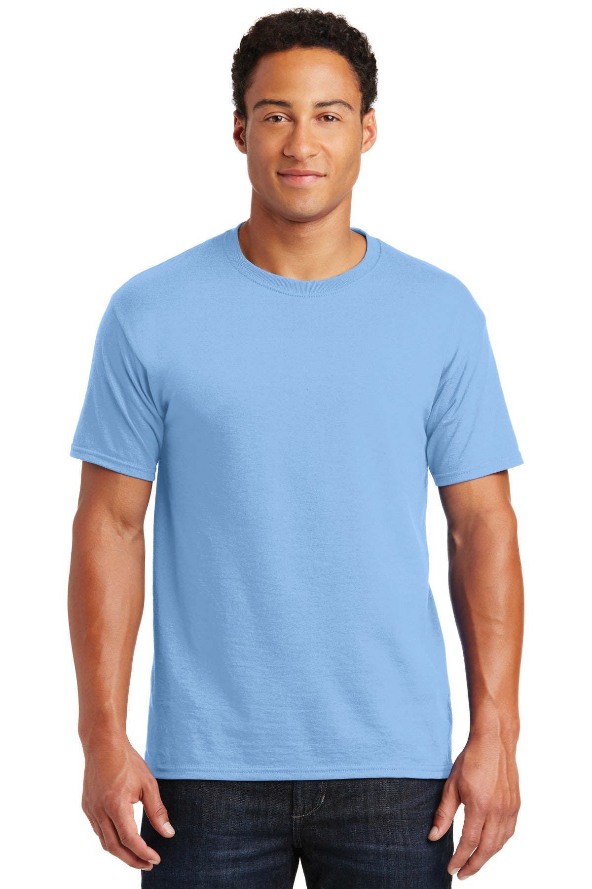 Front View of Light Blue Jerzees - Dri-Power 50/50 Cotton/Poly T-Shirt. 29M