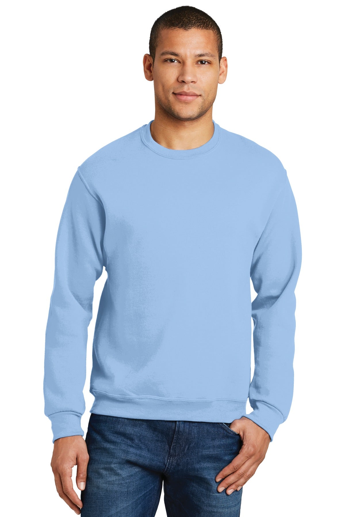 Front View of Light Blue Jerzees - NuBlend Crewneck Sweatshirt. 562M