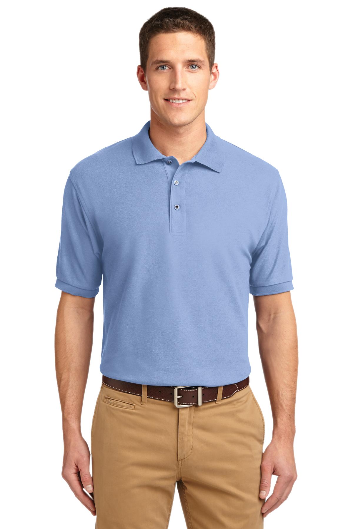 Front View of Light Blue Port Authority Extended Size Silk Touch Polo K500ES