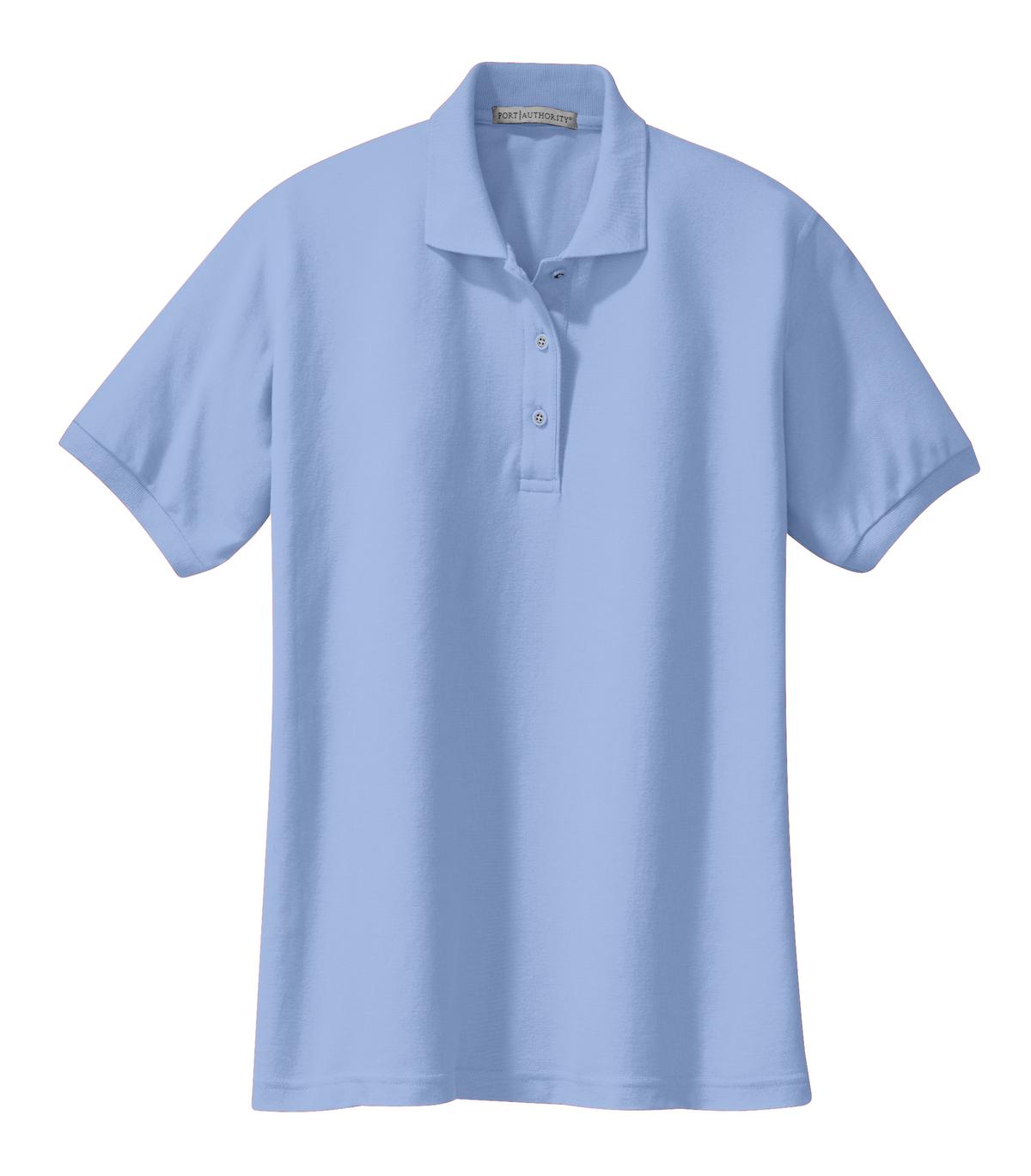 Front View of Light Blue Port Authority Women's Silk Touch Polo. L500