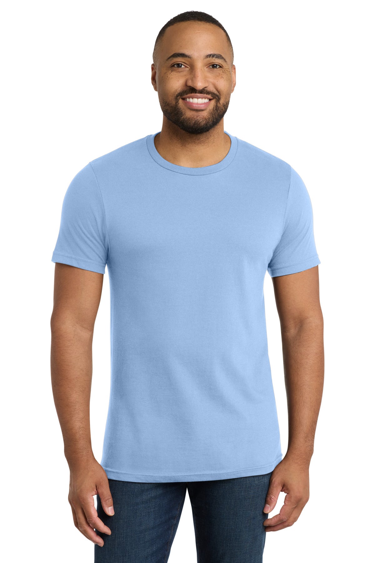 Front View of Light Blue Port & Co Bouncer Tee PC600