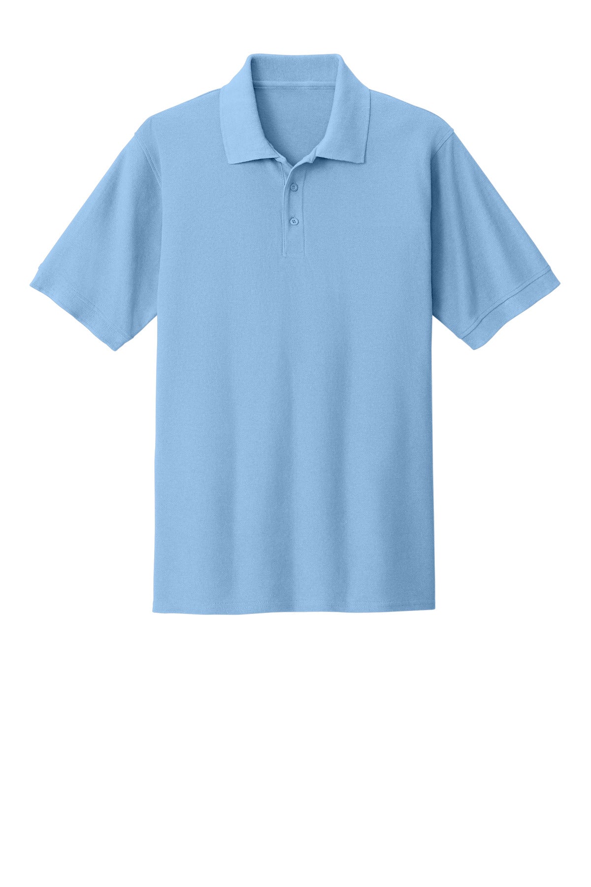 Front View of Light Blue Port & Co Core Blend Pique Polo. KP155
