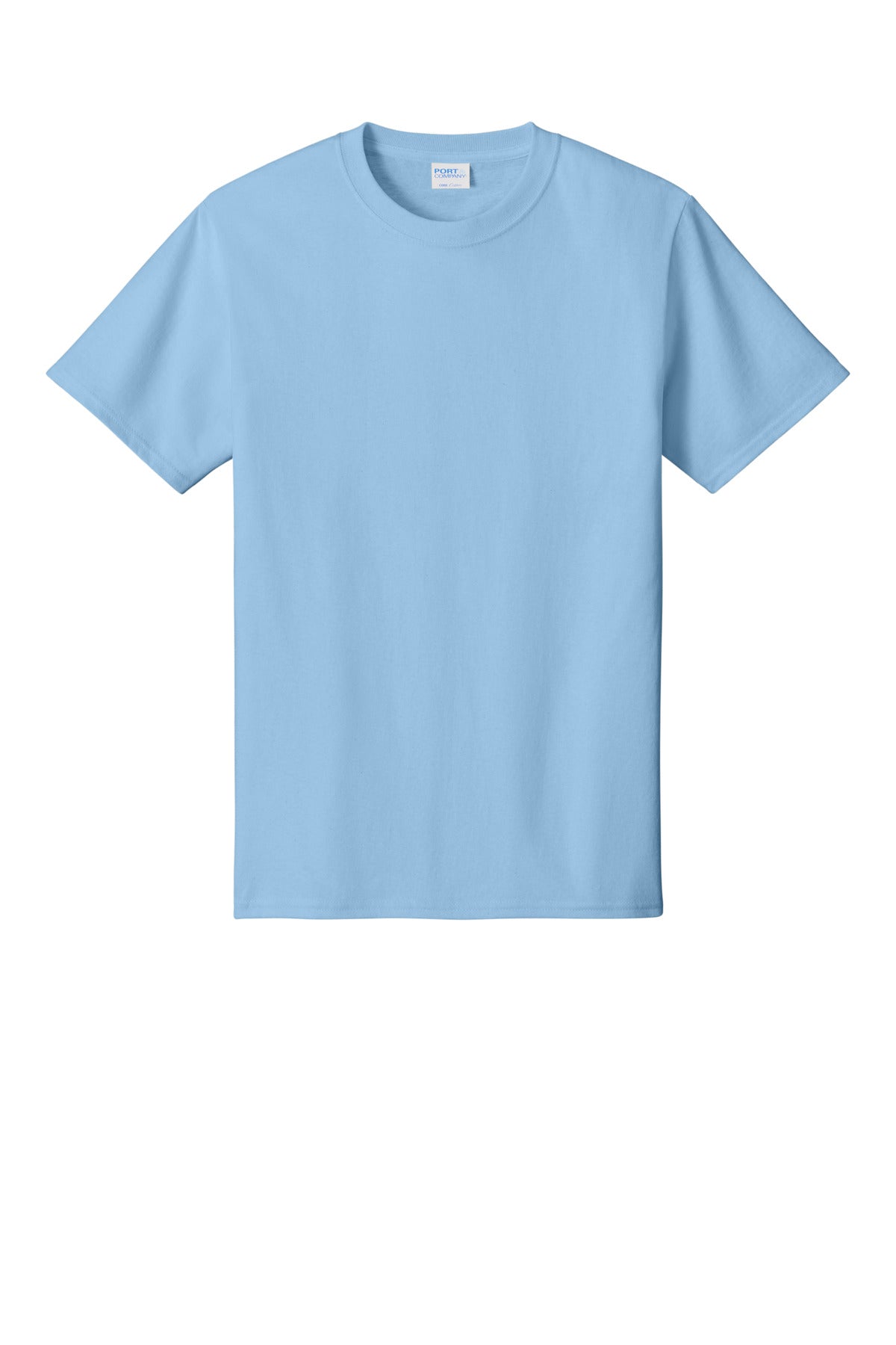 Front View of Light Blue Port & Co Core Cotton Tee. PC54
