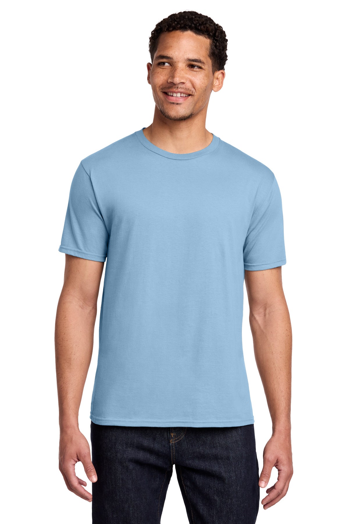 Front View of Light Blue Port & Co Fan Favorite Tee. PC450